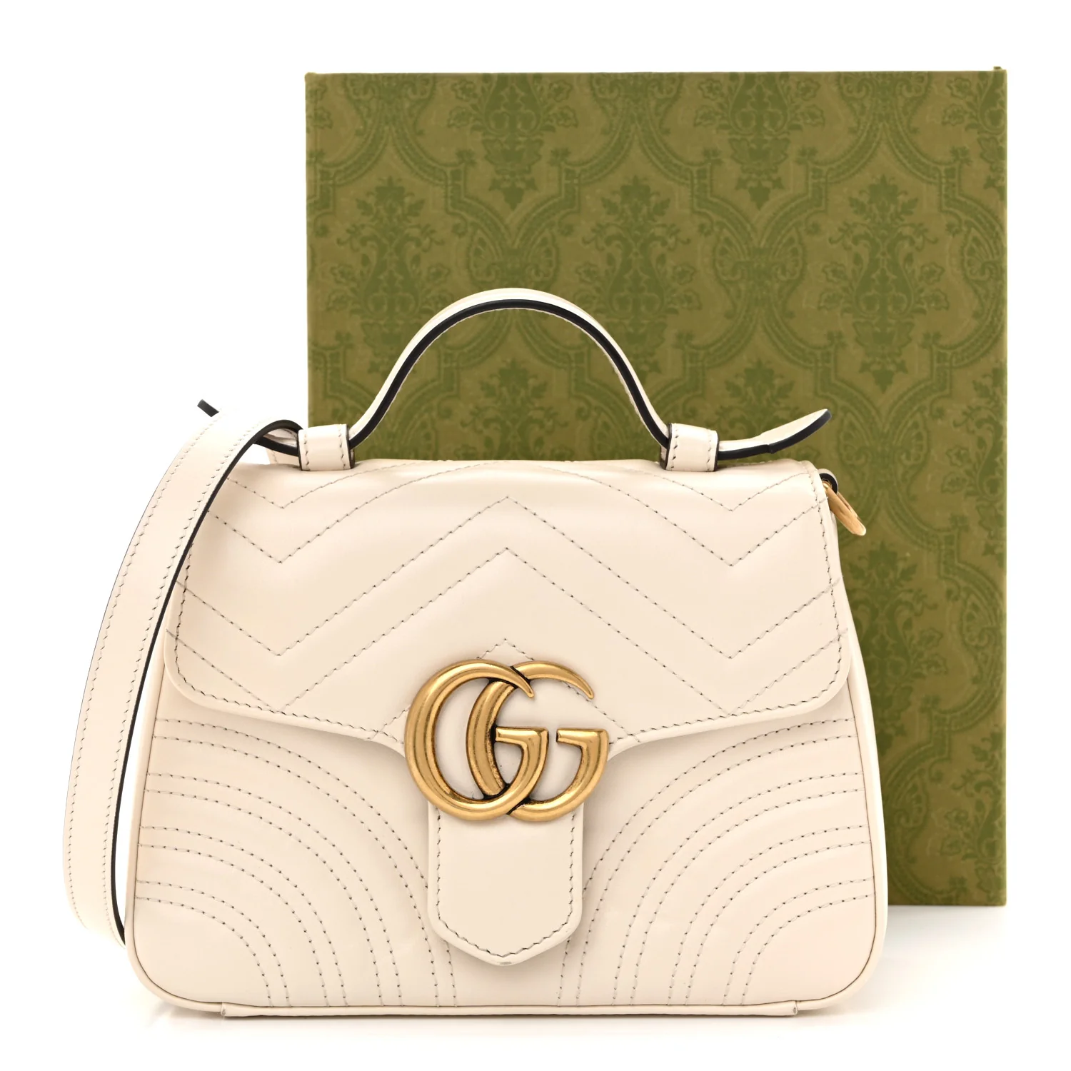 Calfskin Matelasse Mini GG Marmont Top Handle Shoulder Bag White - Top Club