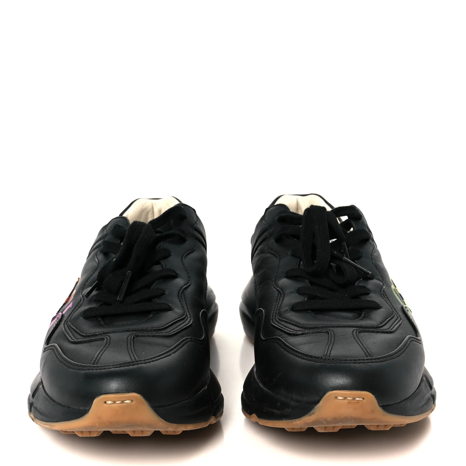 Calfskin Iridescent Logo Mens Rhyton Sneakers 8.5 Black - Top Club