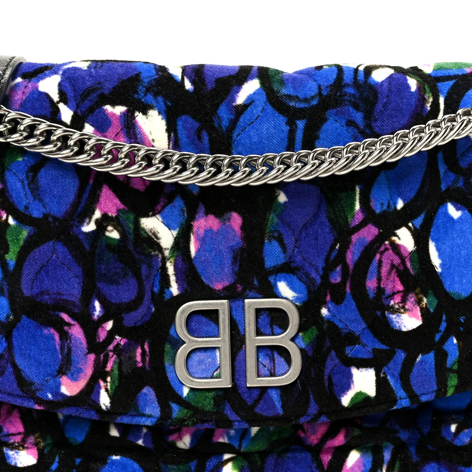 Velvet Floral Quilted M BB Round Shoulder Bag Bleu - Top Club