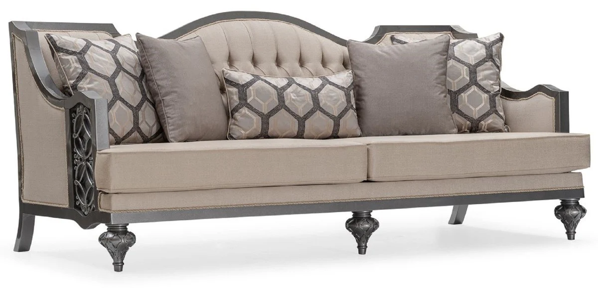 Luxury Baroque Living Room Sofa Beige / Gray - Handmade Baroque Style Sofa with Decorative Pillows - Luxury Living Room Furniture in Baroque Style - Baroque Furniture