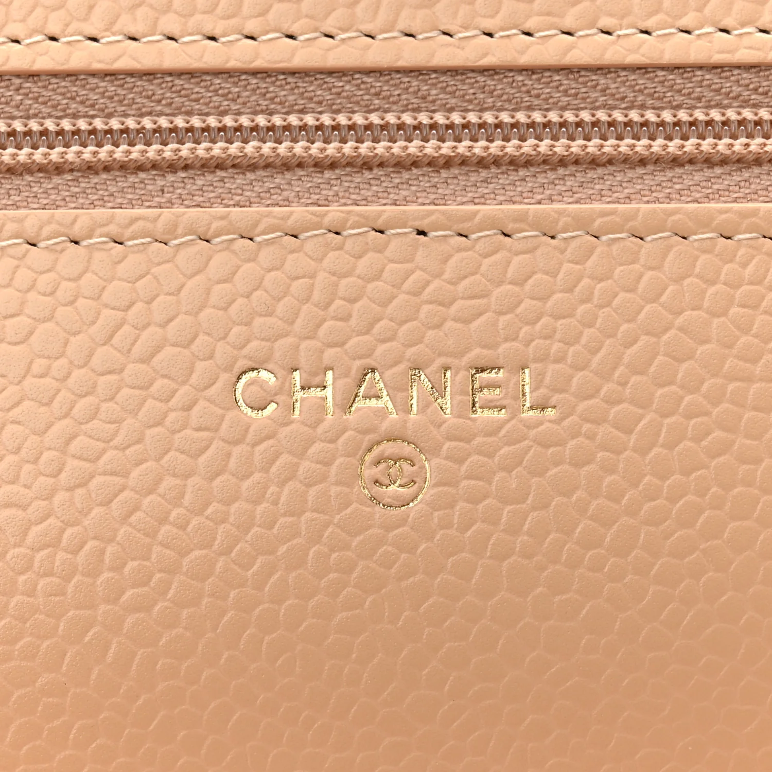 Caviar Quilted Wallet on Chain WOC Beige - Top Club
