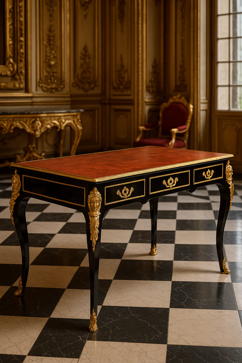 Luxury Baroque Desk Black / Gold / Bordeaux 143 cm - Baroque Secretary