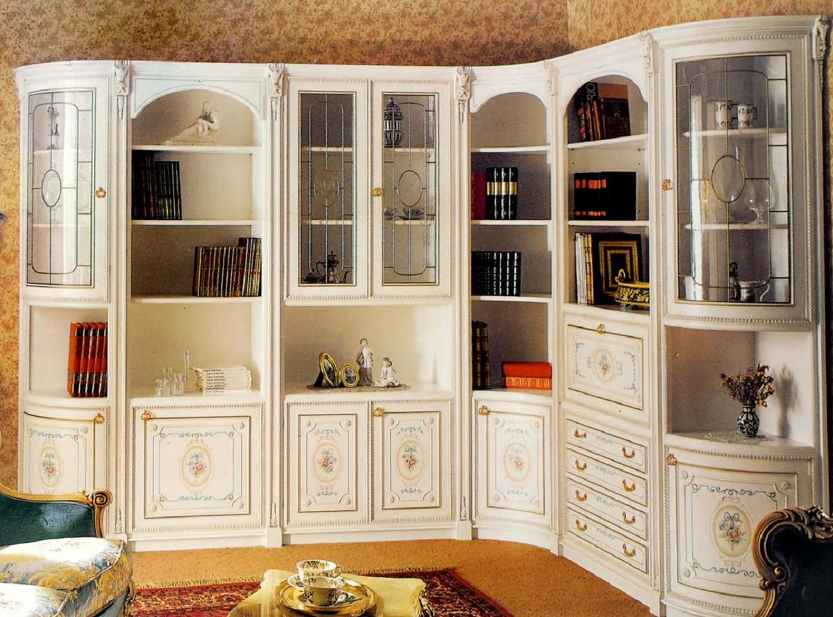 Luxury Baroque Corner Cabinet White / Multicolored / Gold - Baroque Solid Wood Living Room Cabinet - Baroque Living Room Furniture - First Class Quality - Made in Italy