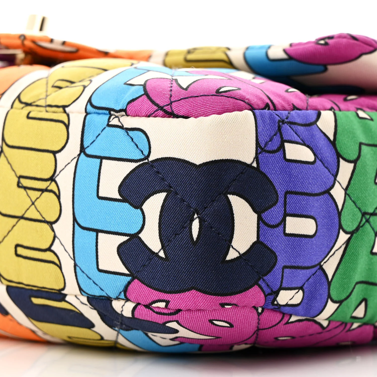 Printed Fabric Quilted Logo Single Flap Bag Multicolor - Top Club