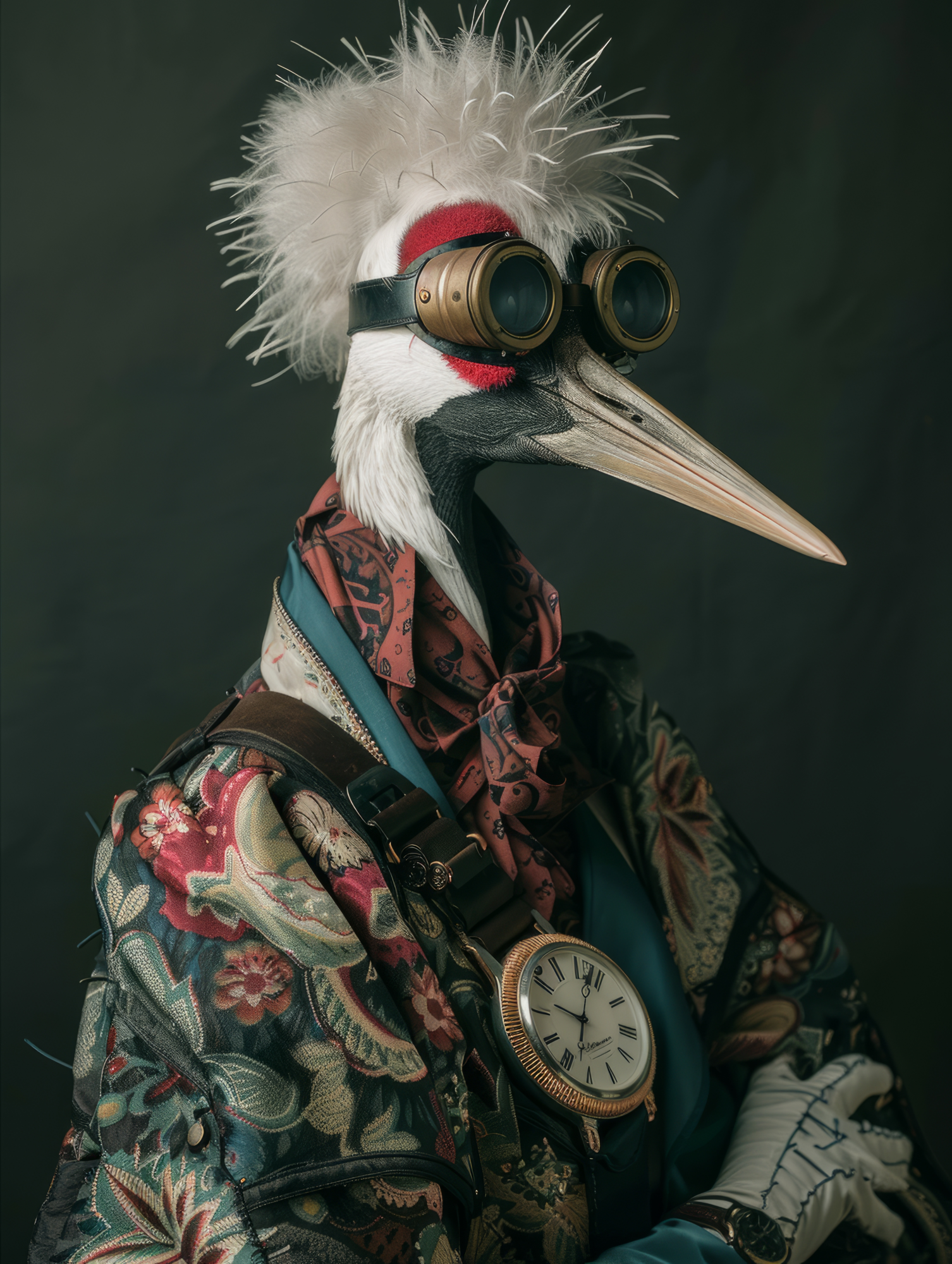 Canvas schilderij van een kraanvogel 100x200 cm