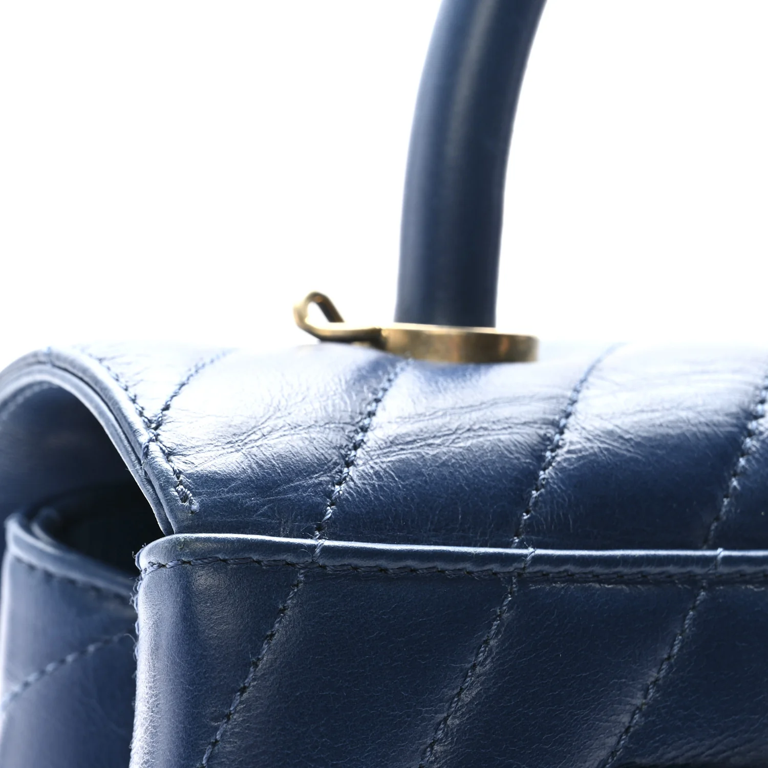 Aged Calfskin Chevron Quilted Small Coco Handle Flap Blue - Top Club