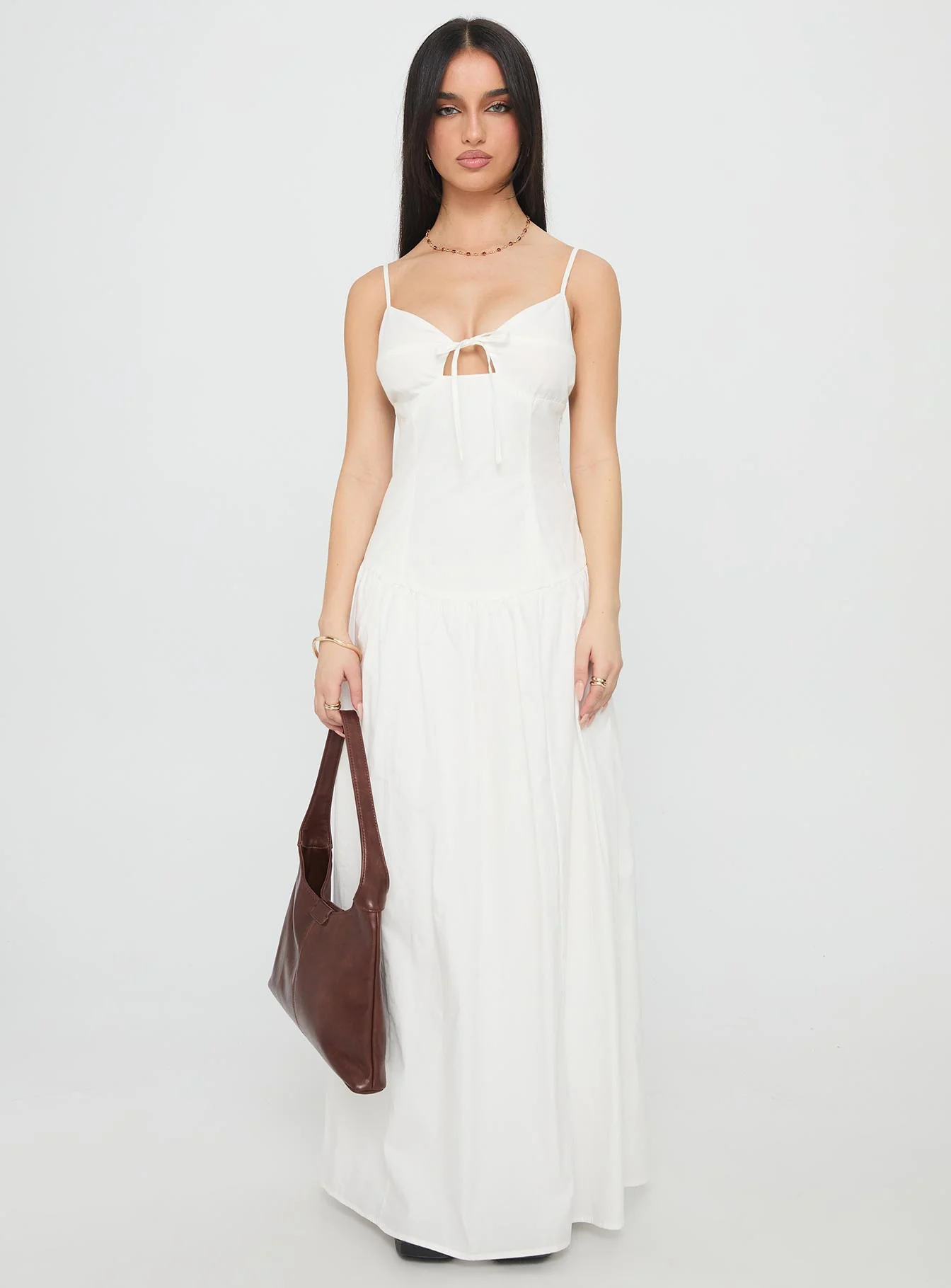 Lady Belle Drop Waist Pleat Maxi Dress White