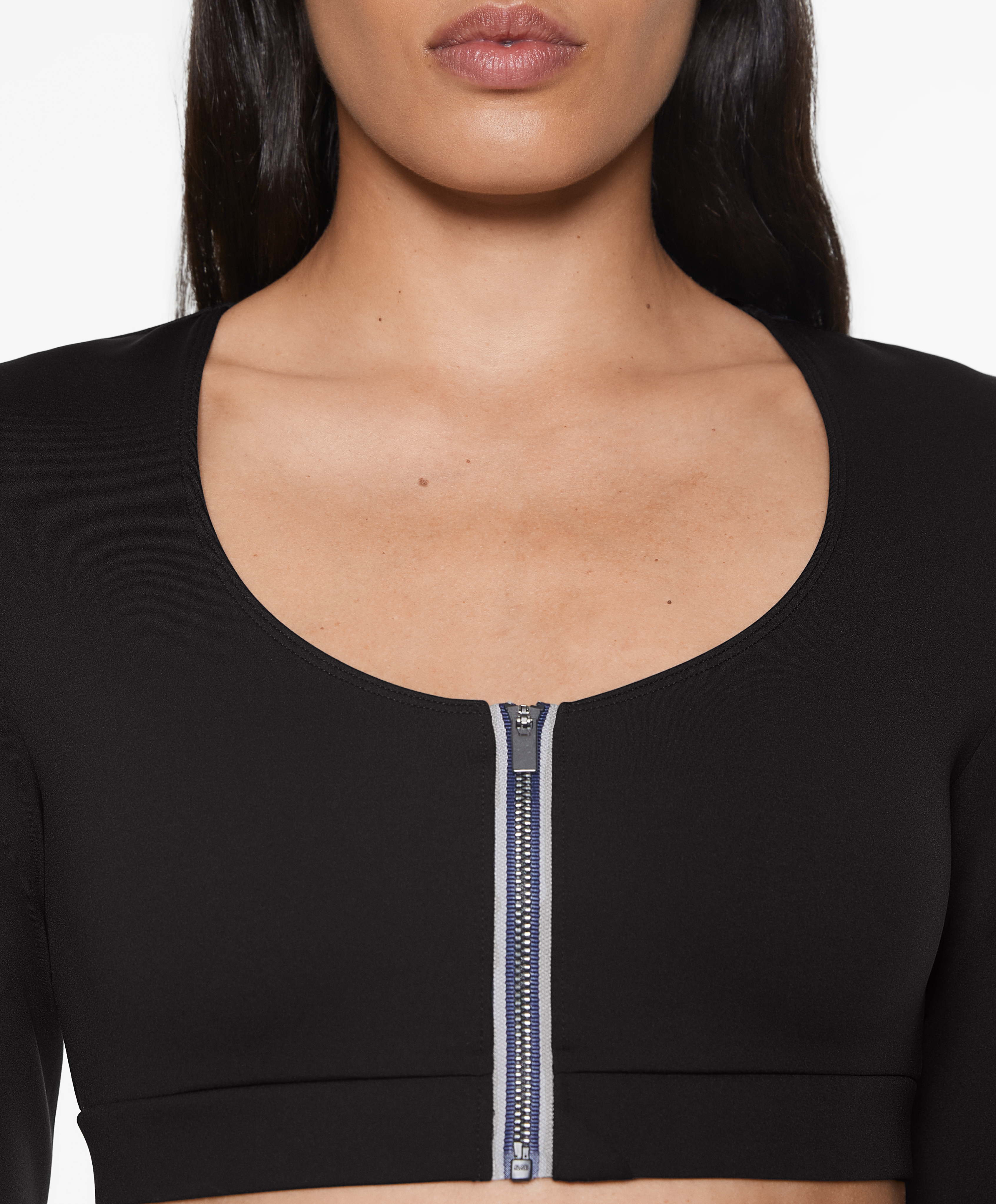 OYSHO Neoprene effect zip long-sleeved crop T-shirt