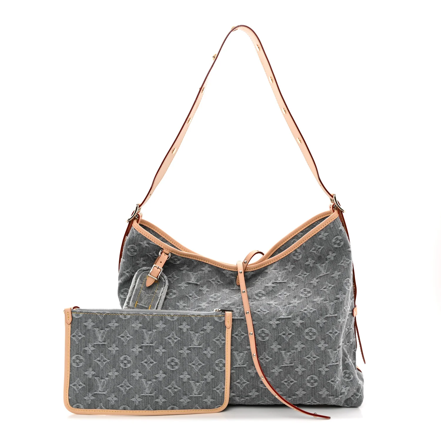 Monogram Denim CarryAll MM Washed Grey