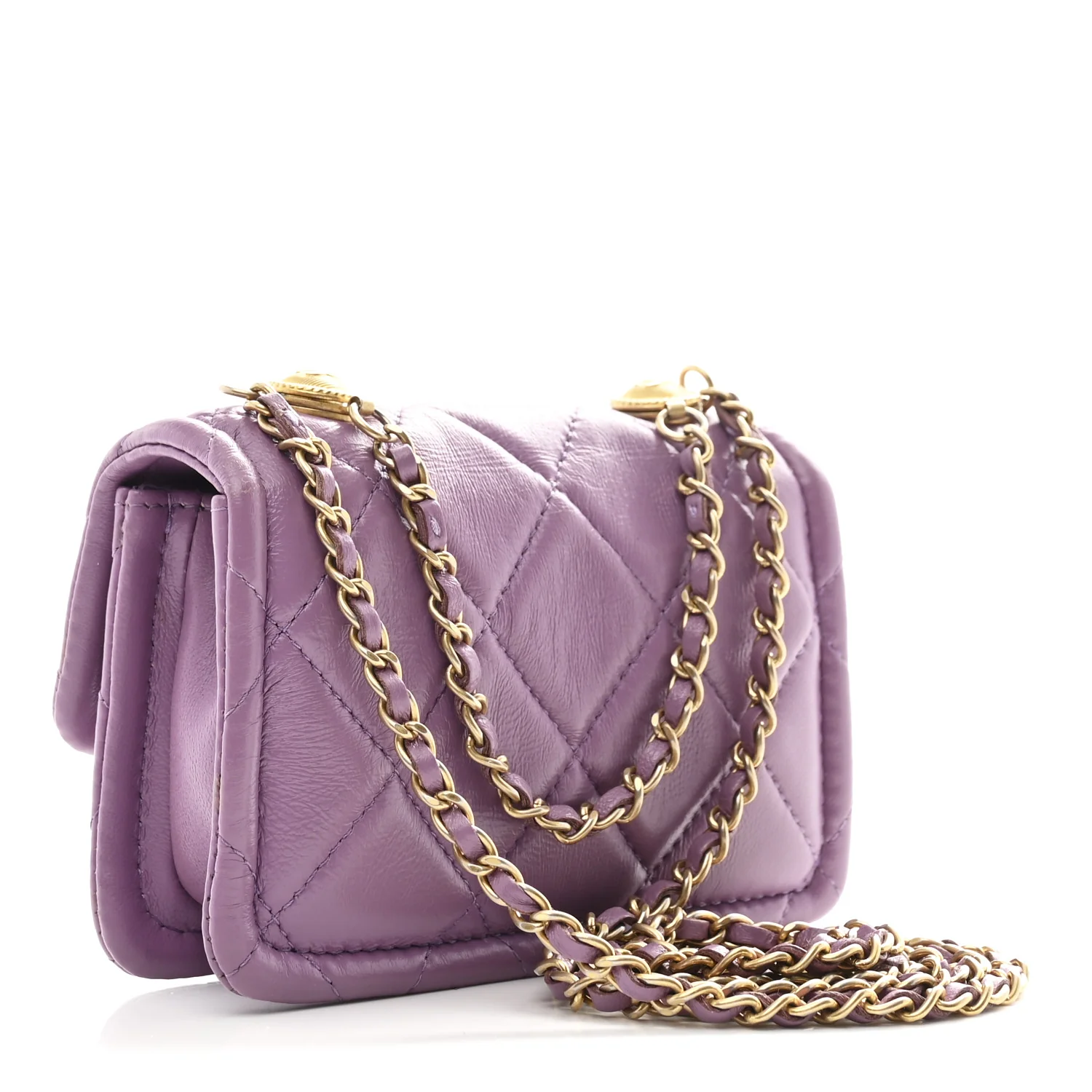 Shiny Lambskin Quilted Extra Mini Flap Purple - Top Club