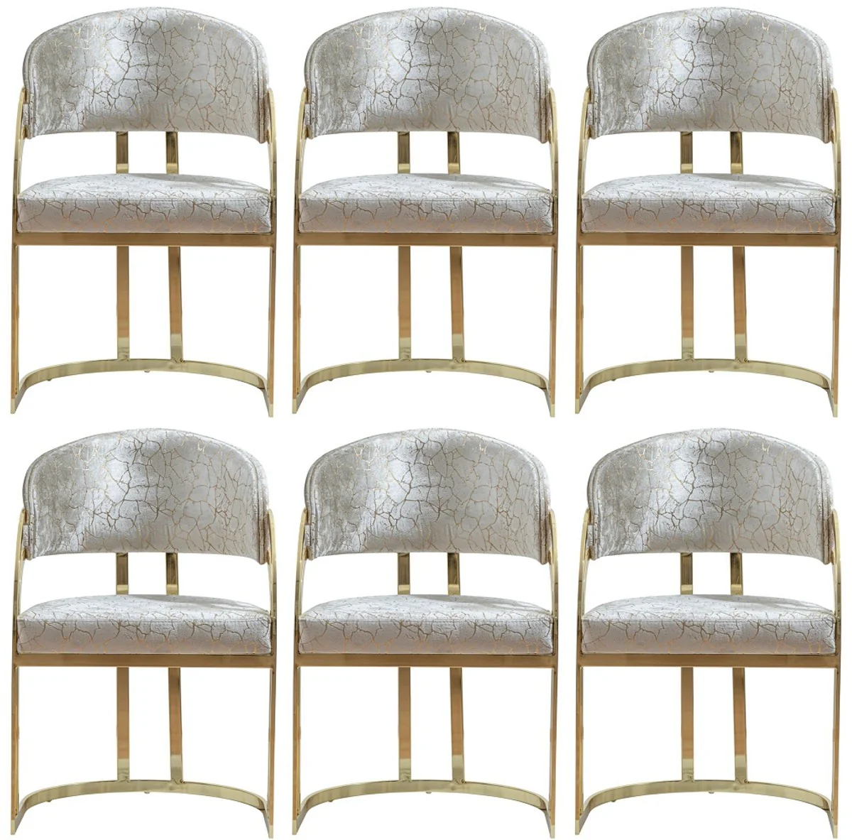 Luxury dining room chair set of 6 with armrests silver / gold H. 88 cm