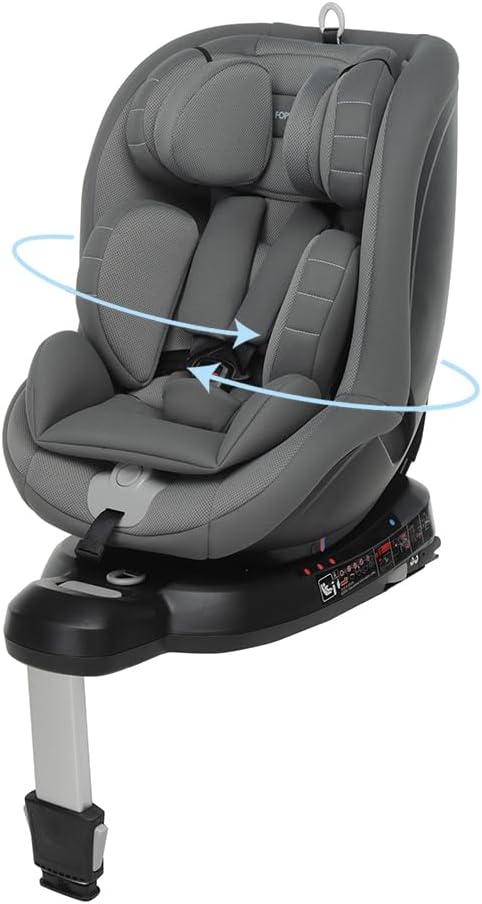 Foppapedretti Seggiolino Auto Logik I-Size, Seduta Girevole a 360°, per bambini da 40 a 105 cm di altezza, conforme ECE R129, Fissaggio Isofix, Poggiatesta a 13 altezze, Grigio