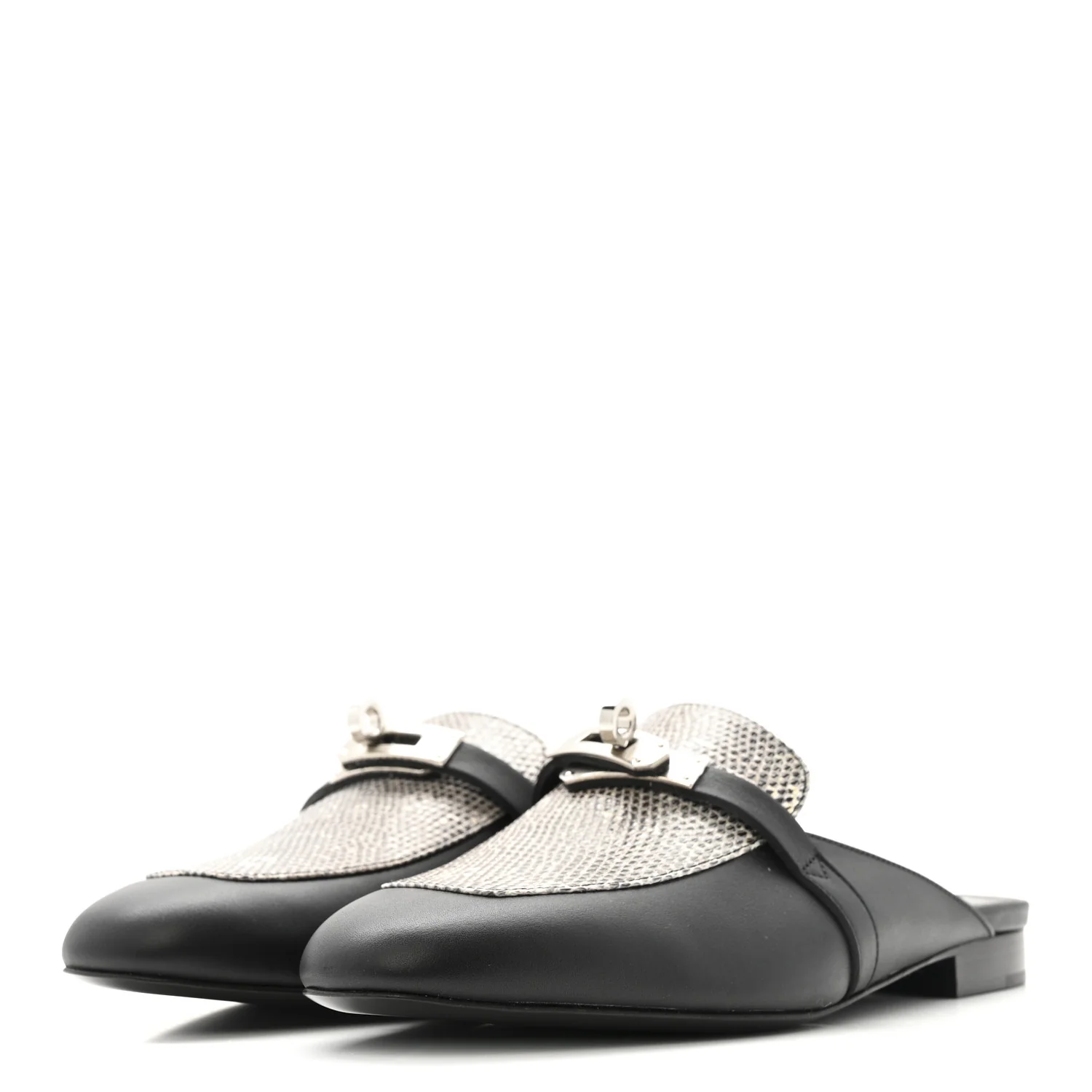 Lizard Calfskin Oz Mules 37 Ombre Black - Top Club