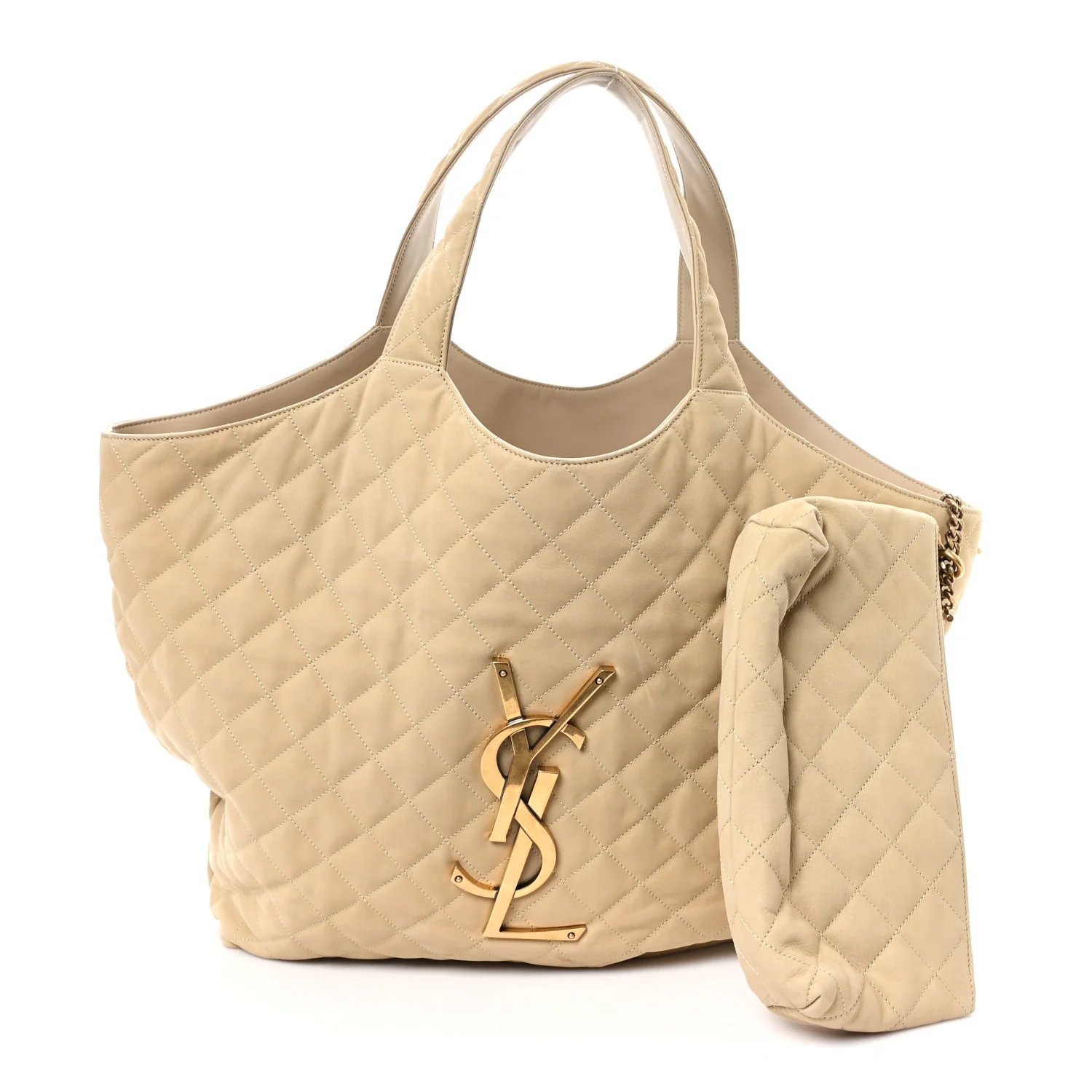 Nubuck Suede Quilted Maxi Icare Shopping Tote Safari Beige - Top Club