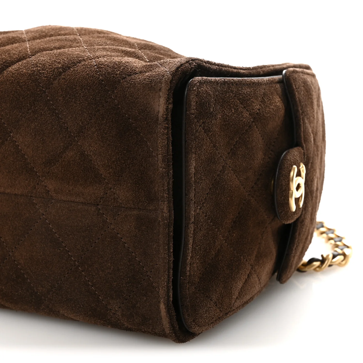Suede Quilted Small Chanel 25 Handbag Dark Brown - Top Club