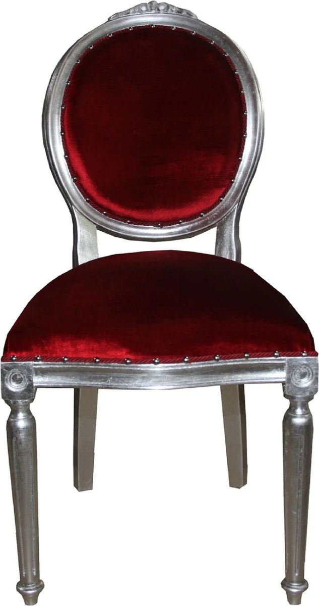 Luxury Baroque dining room set medallion Bordeaux red / silver 50 x 52 x H. 99 cm - 4 handmade dining chairs - Baroque dining room furniture