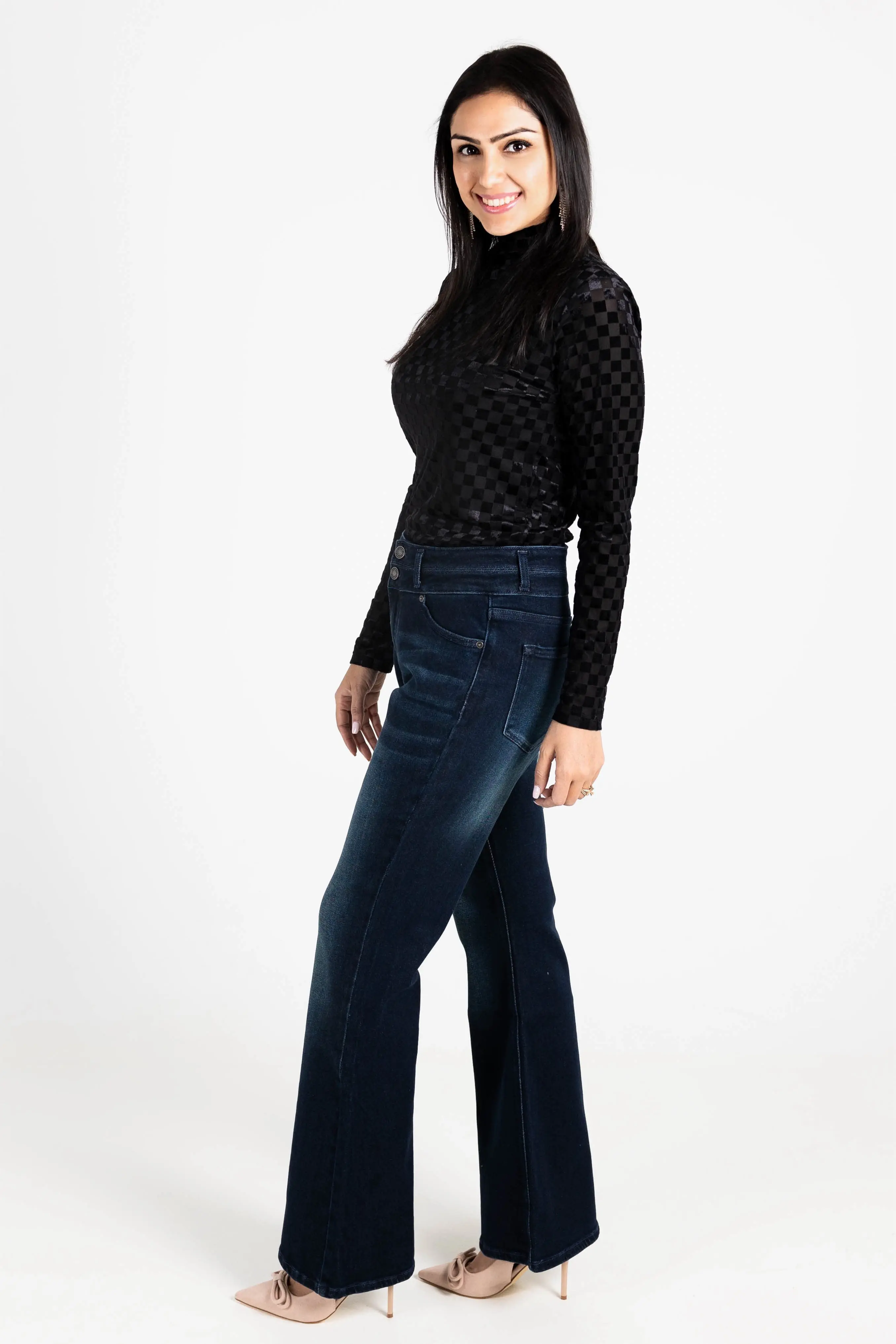 Everybody Needs Someone Velvet Checker Mock Neck Top - ALJEGJ