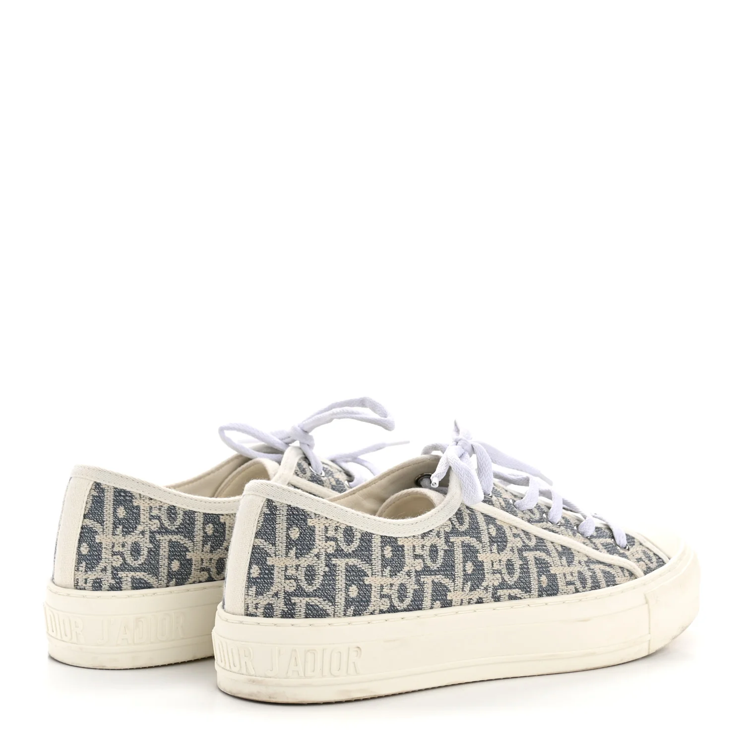 Oblique Chambray Raffia Effect Walk'N'Dior Low Top Sneakers 38 Blue Light Biscuit - Top Club