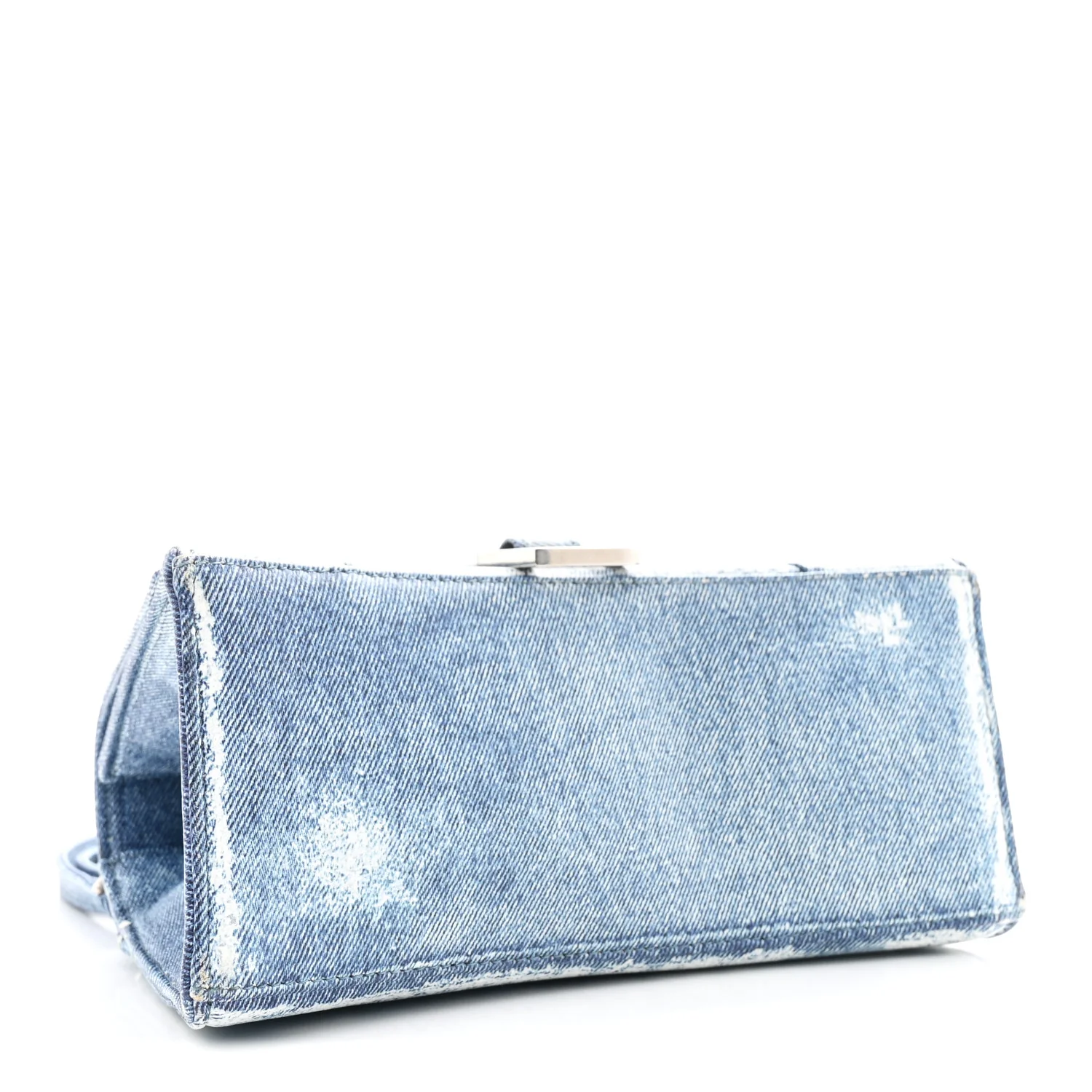 Nappa Denim Printed Small Hourglass Top Handle Bag Denim Blue - Top Club