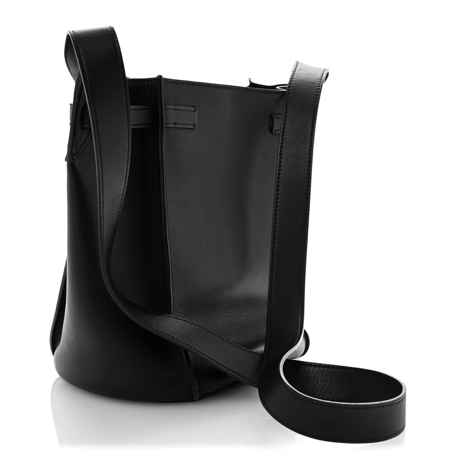Supple Grained Calfskin Long Strap Big Bag Bucket Black - Top Club