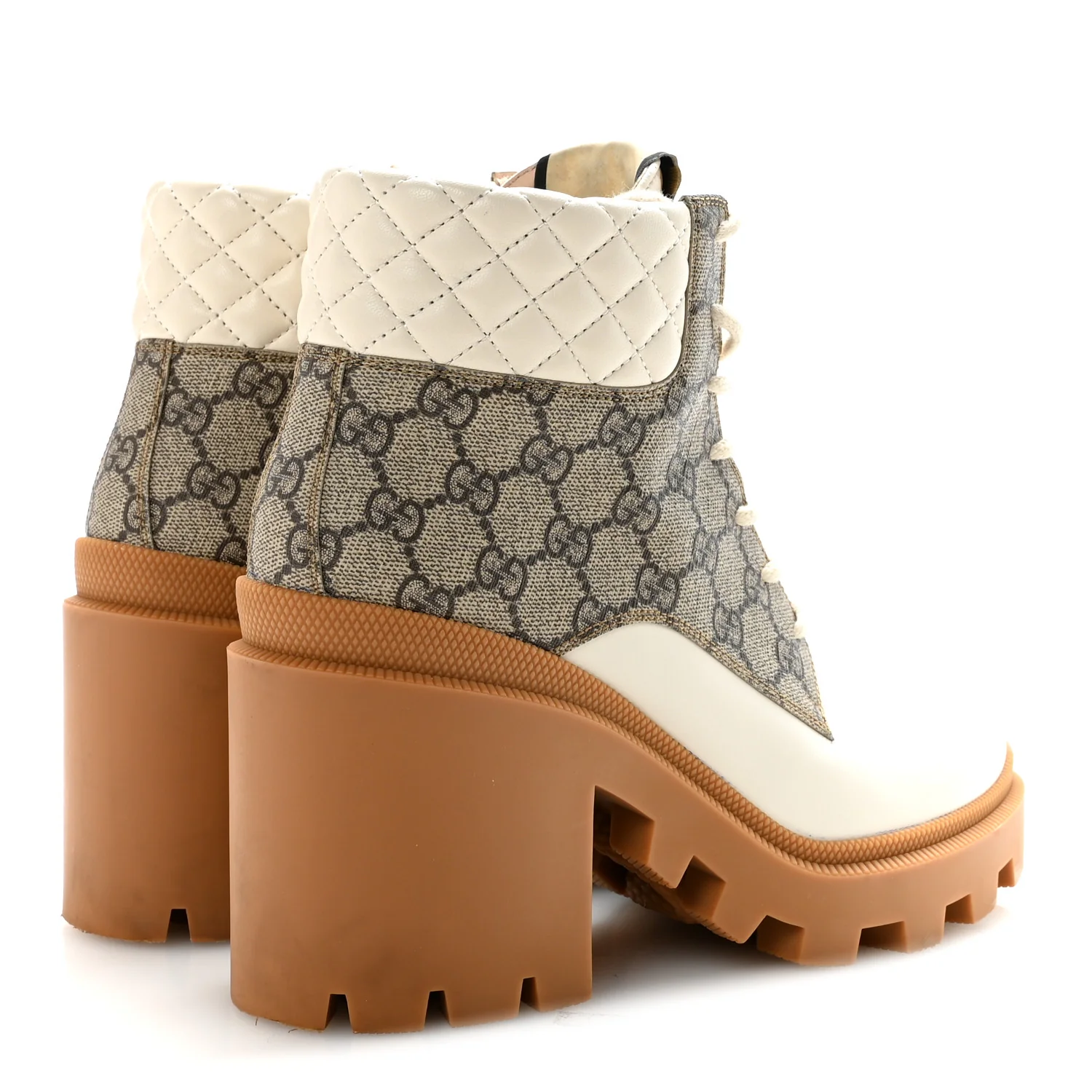 Apollo Calfskin GG Supreme Nappa Samoa Quilted Lace Up Ankle Boots 40 Mystic White Beige Ebony - Top Club