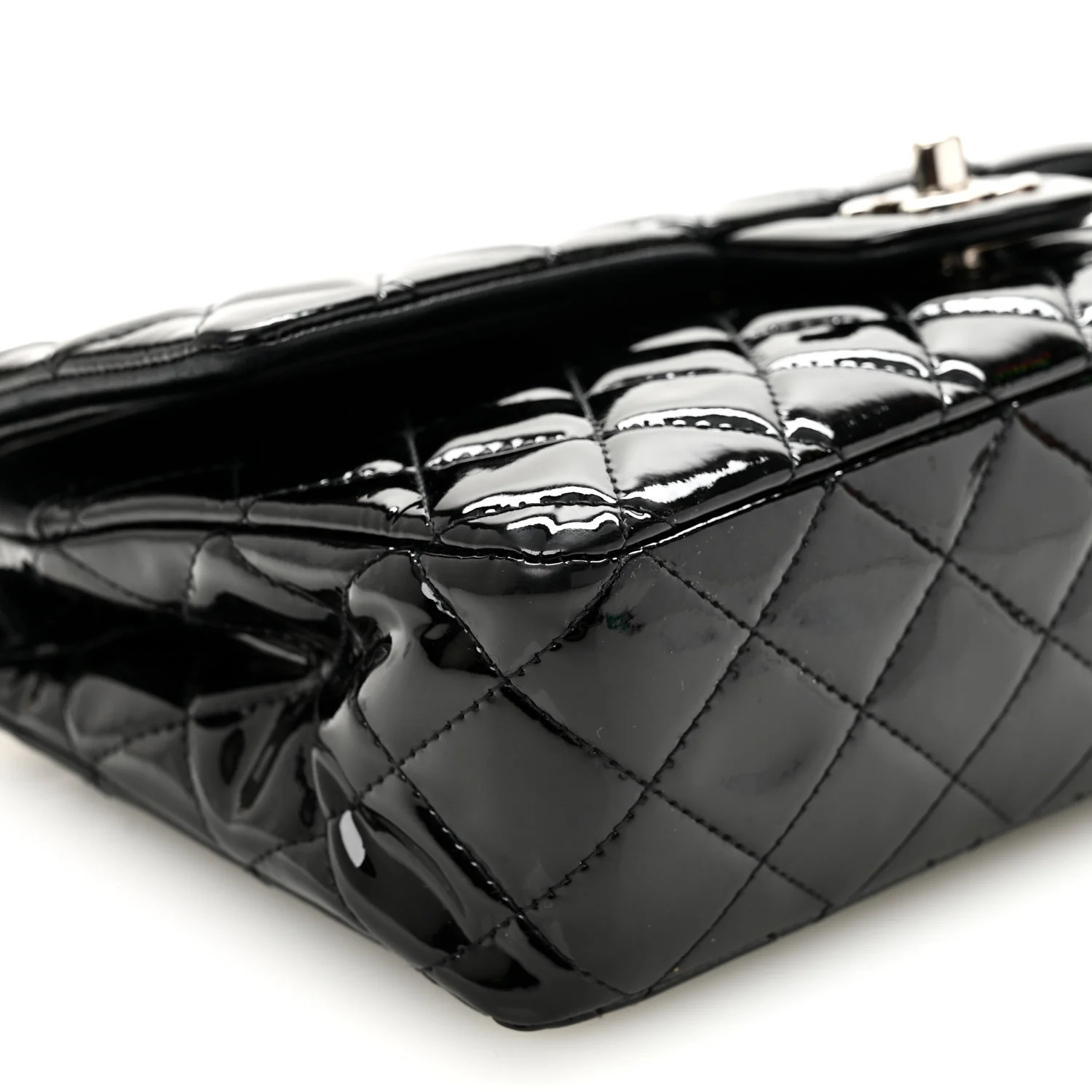 Patent Quilted Medium Double Flap Black - Top Club