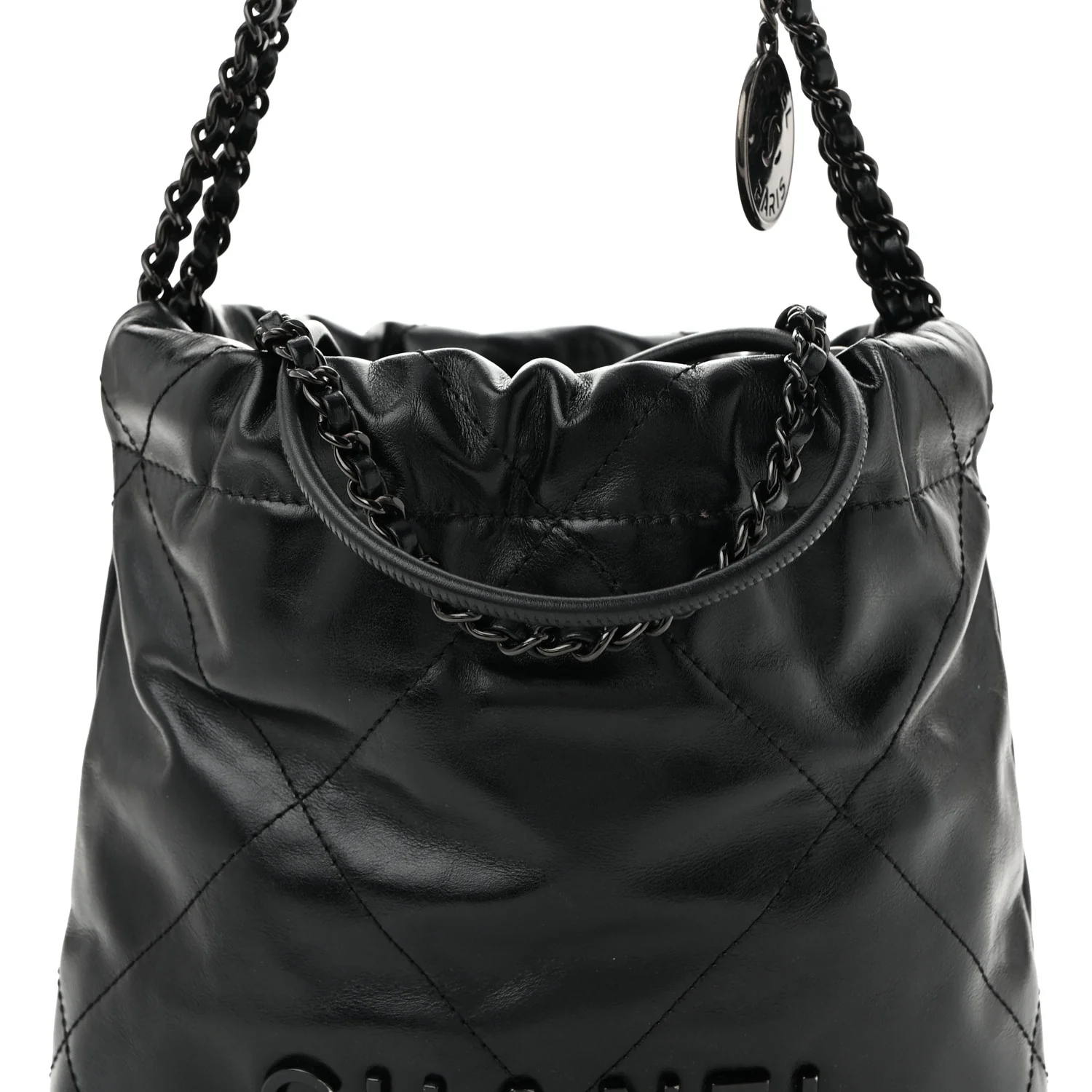 Shiny Calfskin Quilted Mini Chanel 22 So Black - Top Club