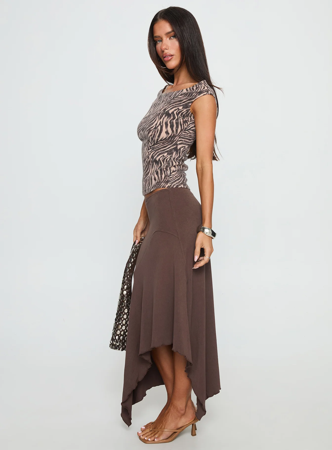 Futura Asymmetrical Midi Skirt Chocolate