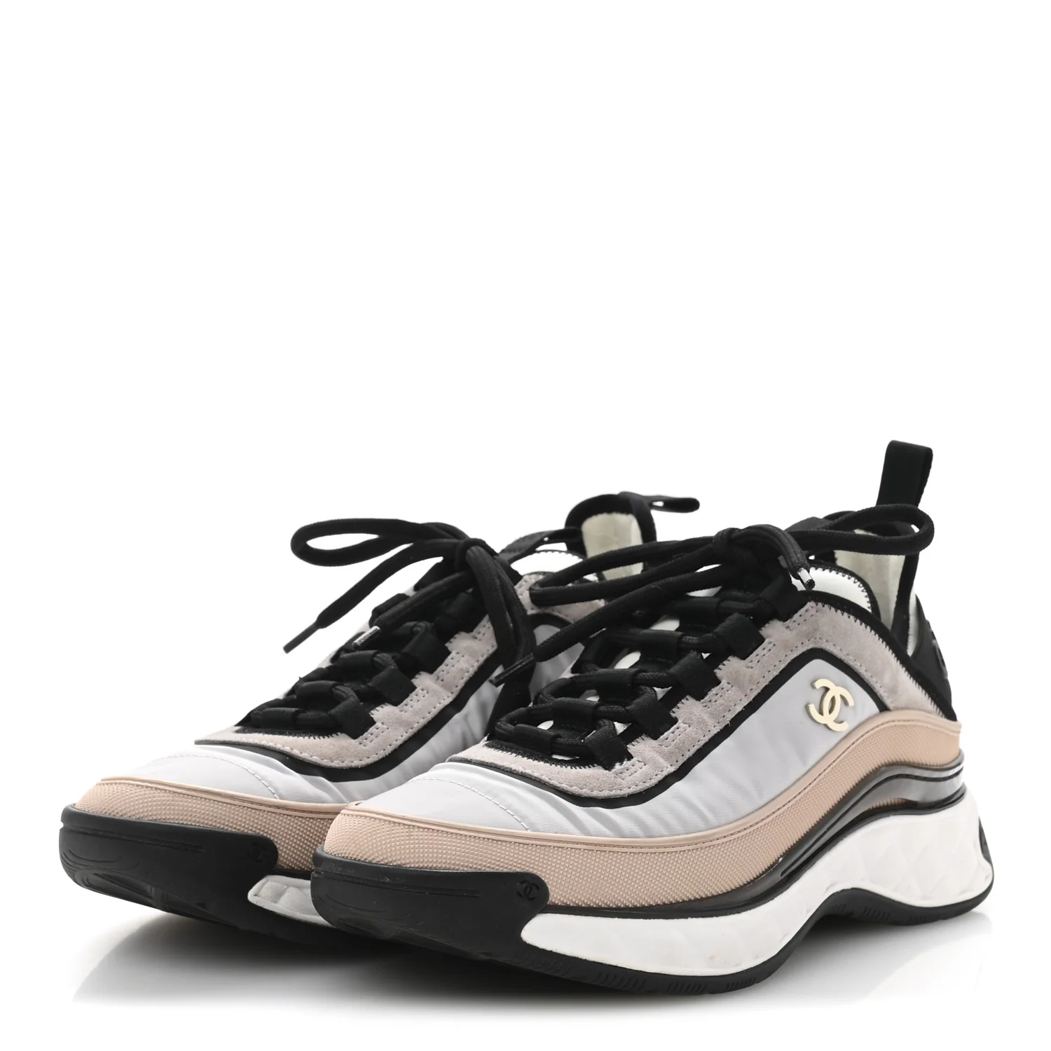 Suede Calfskin Mixed Fibers CC Sneakers 39 Pink Grey - Top Club