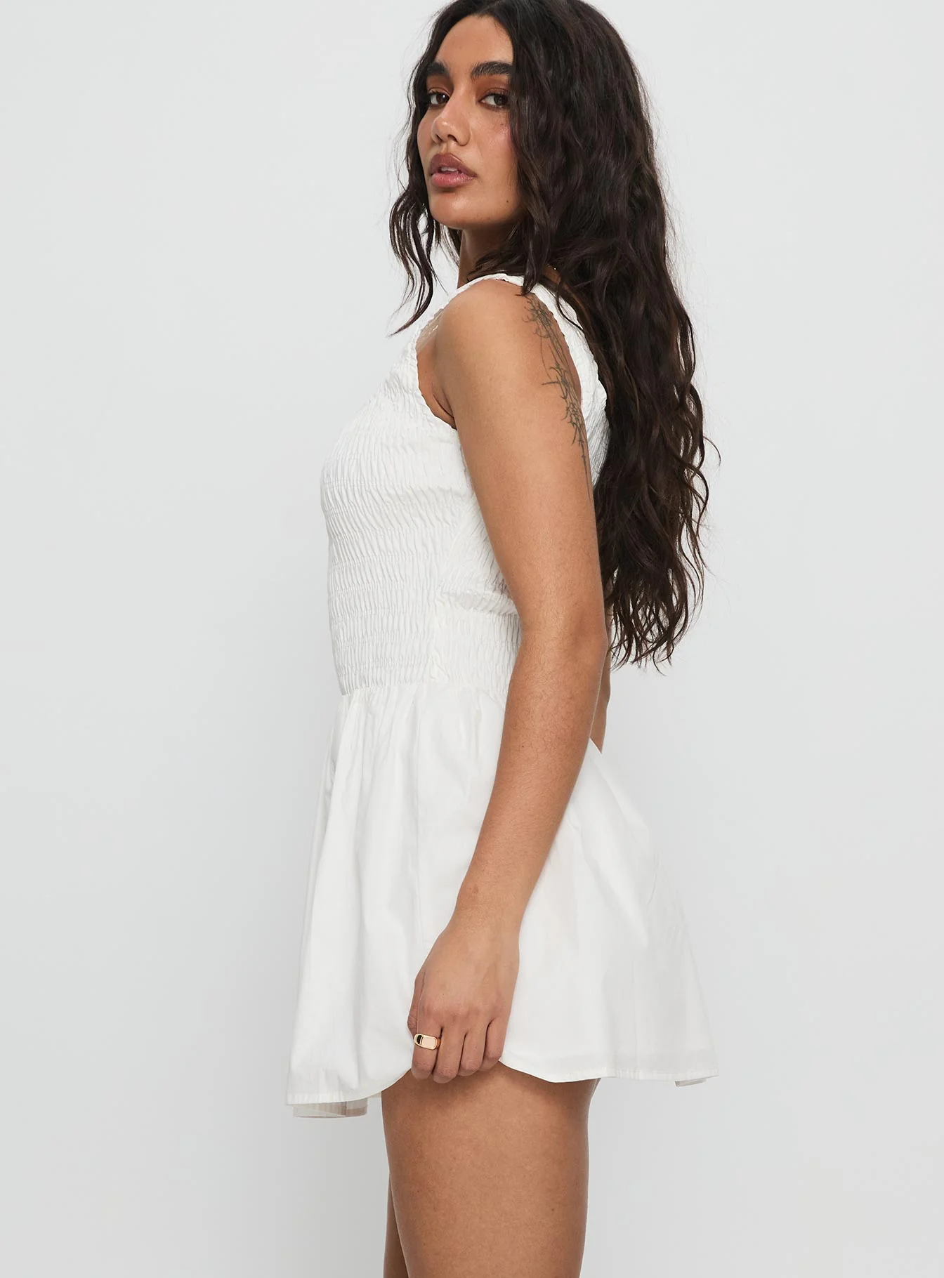 Aurelise Shirred Mini Dress White