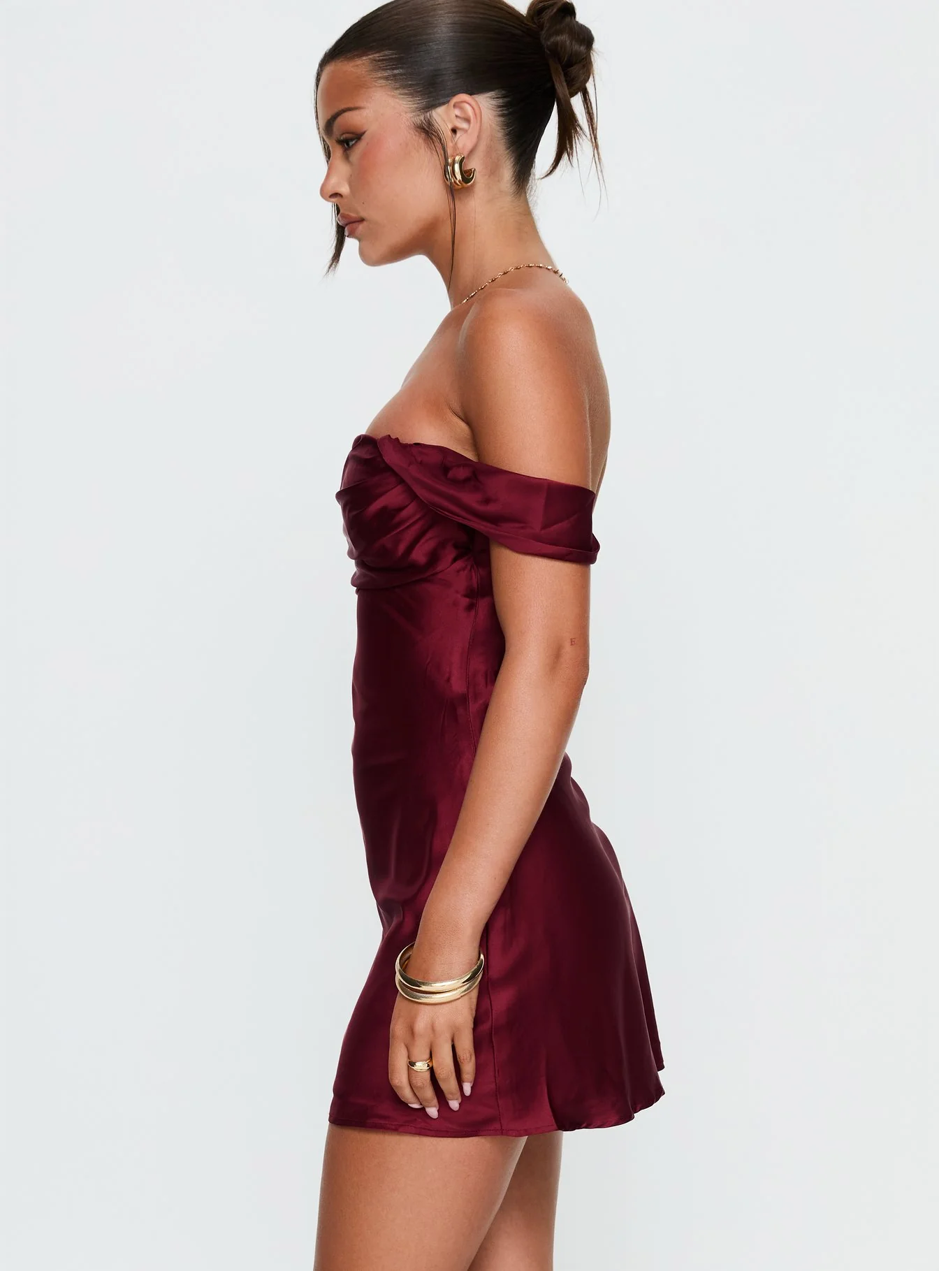 Zabbarra Off The Shoulder Mini Dress Burgundy