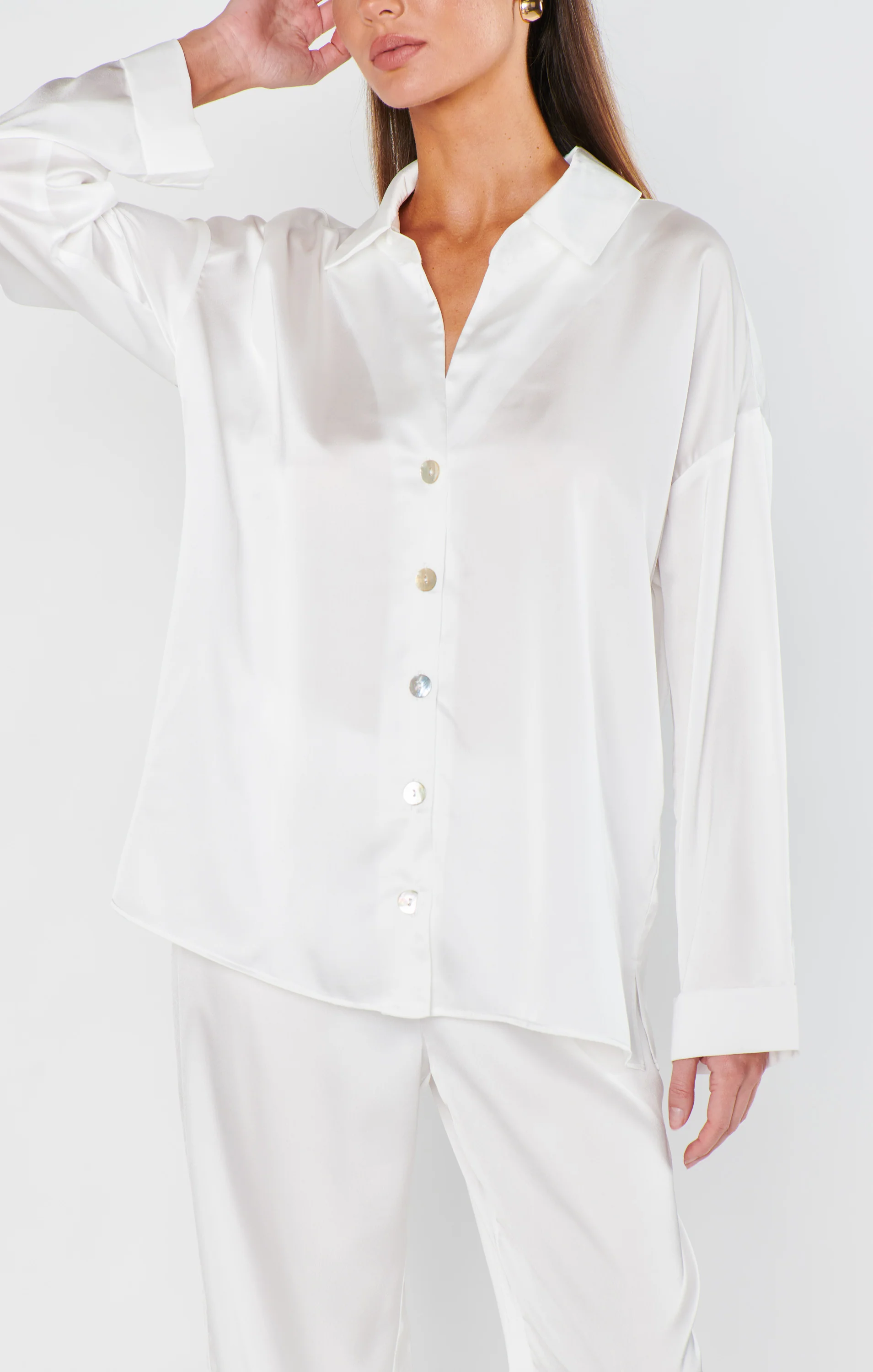 Always and Forever Button Down ~ Ivory Luxe Satin