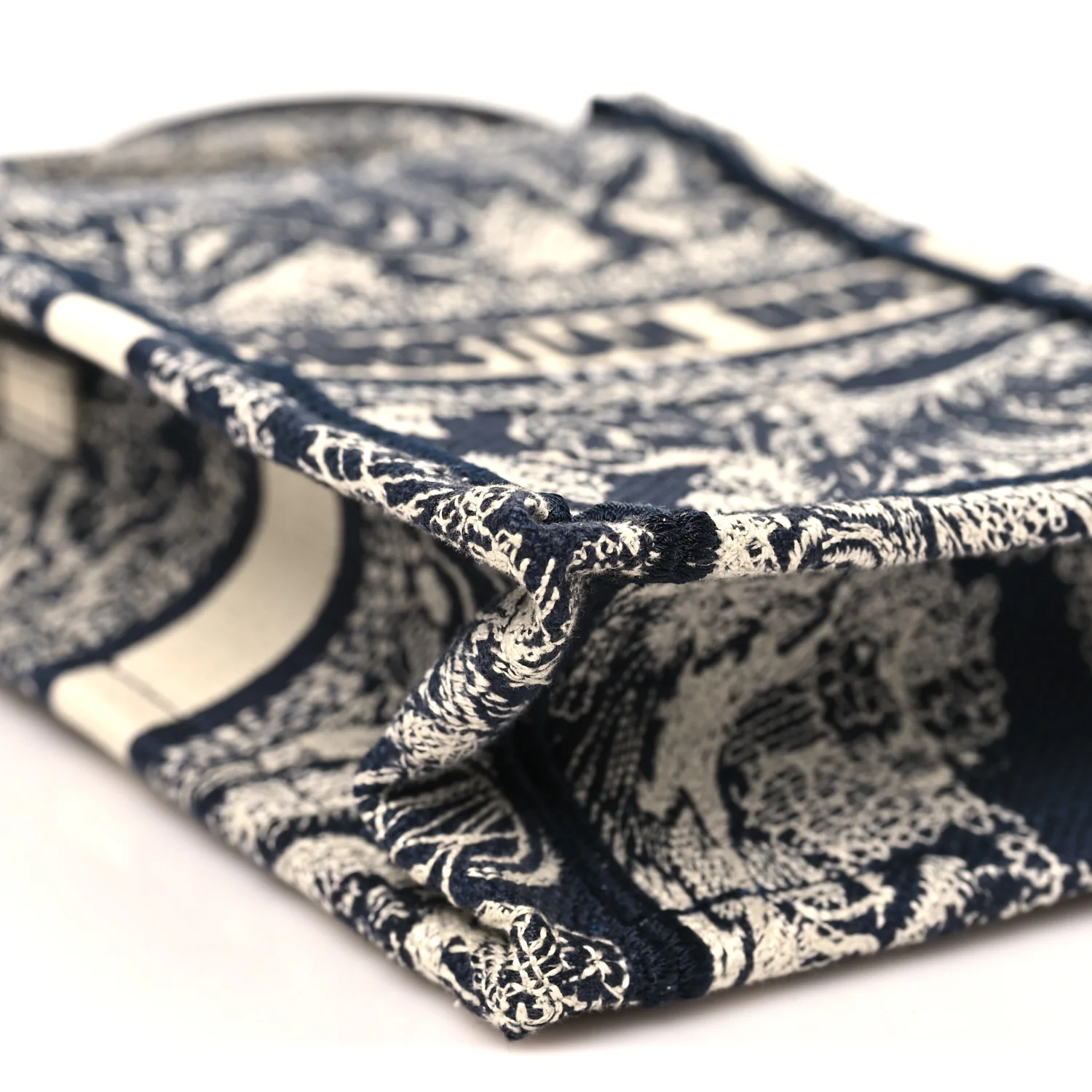 Canvas Toile de Jouy Reverse Embroidered Mini Book Tote Phone Bag Blue - Top Club