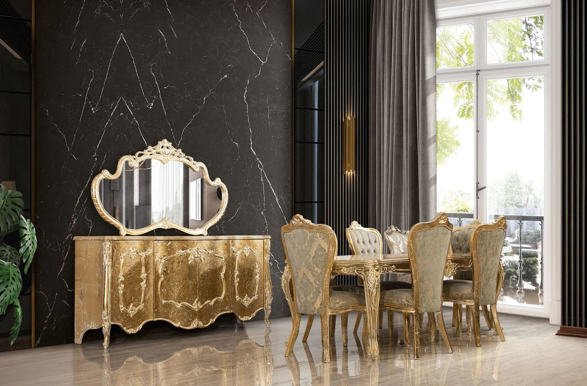 Luxury Baroque Dining Table Antique Gold - Rectangular Baroque Style Kitchen Table - Luxury Dining Room Furniture in Baroque Style - Baroque Dining Room Furniture - Baroque Furnishings
