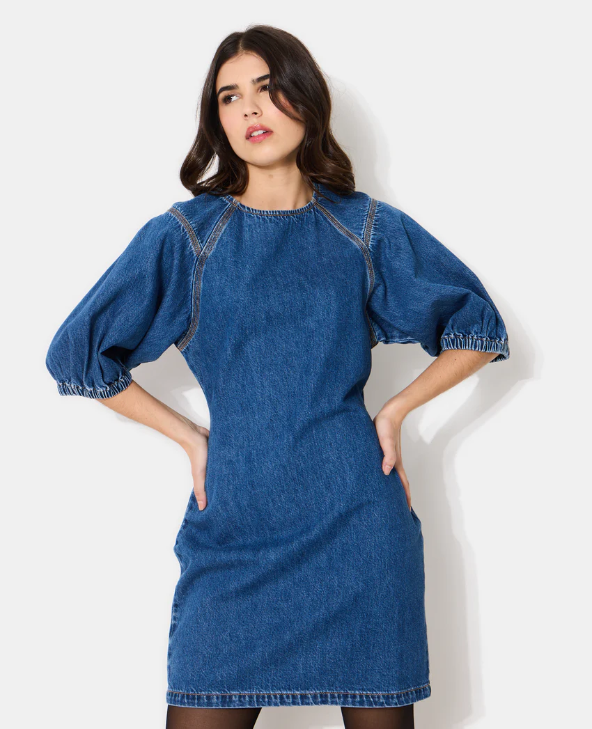 Pimkie Robe en jean courte cintrée avec manches ballons