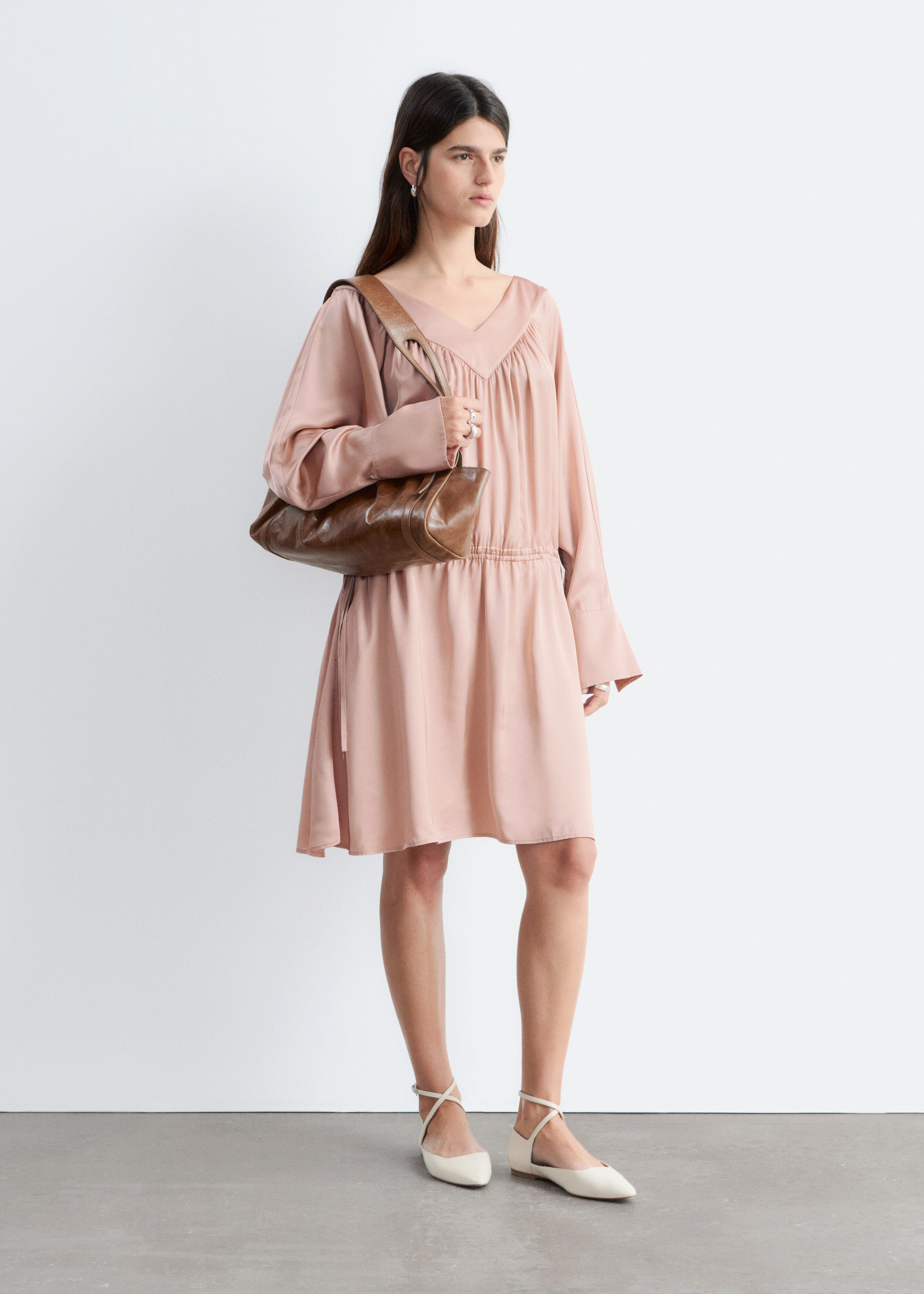 & Other Stories DRAWSTRING V-NECK MINI DRESS