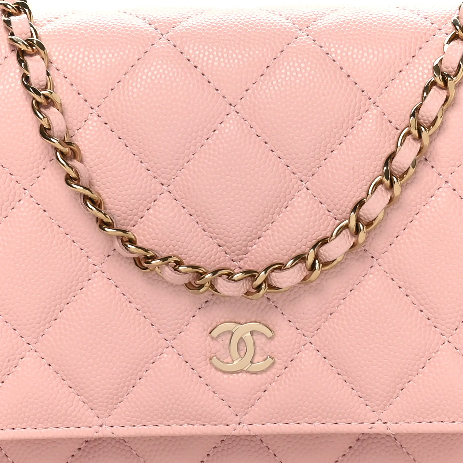 Caviar Quilted Wallet on Chain WOC Light Pink - Top Club