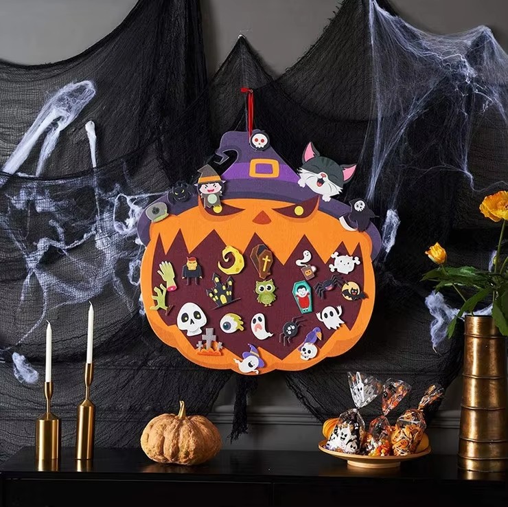 Halloween 3D DIY Felt Wall Hanging Decorations Pumpkin Cat Ornament with Ghost Spider Owl Festive Ambience