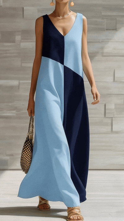 Women's Color-Block Casual V-Neck Dress - Nordfashionstorm - Women's Clothing, Fashion for You - Nordfashionstorm.com