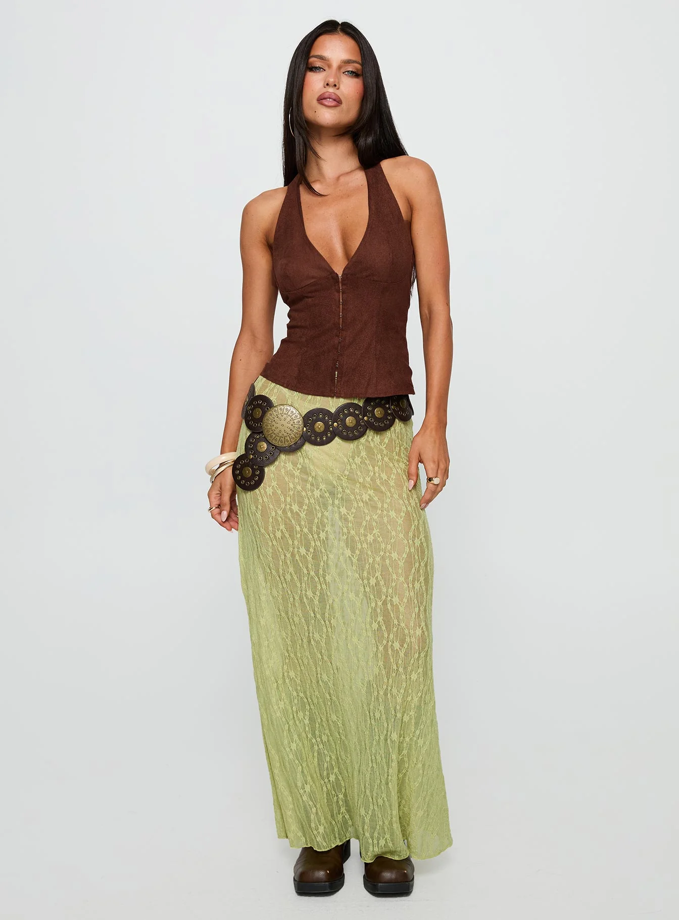 Pura Vida Lace Maxi Skirt Sage