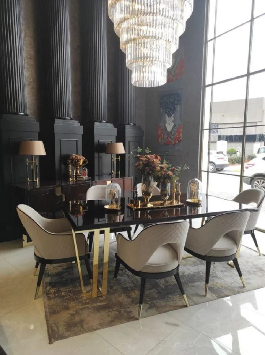 Luxury Art Deco dining chair set of 6 beige / dark brown / gold 58 x 65 x H. 90 cm - Art Deco dining room & restaurant furniture - luxury quality