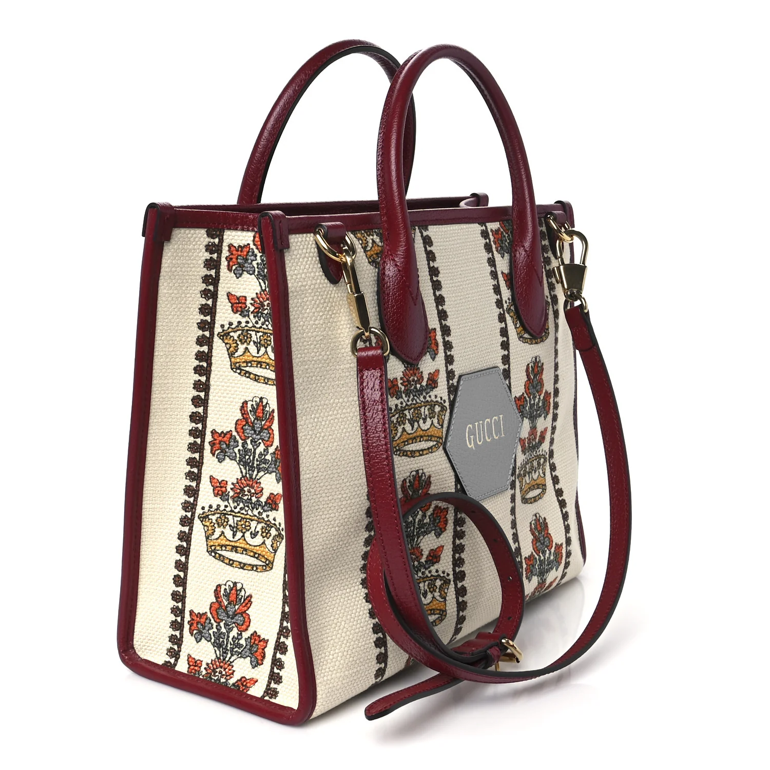 Canvas Jacquard Calfskin 100 Centennial Music Small Tote Bag Ivory Red - Top Club