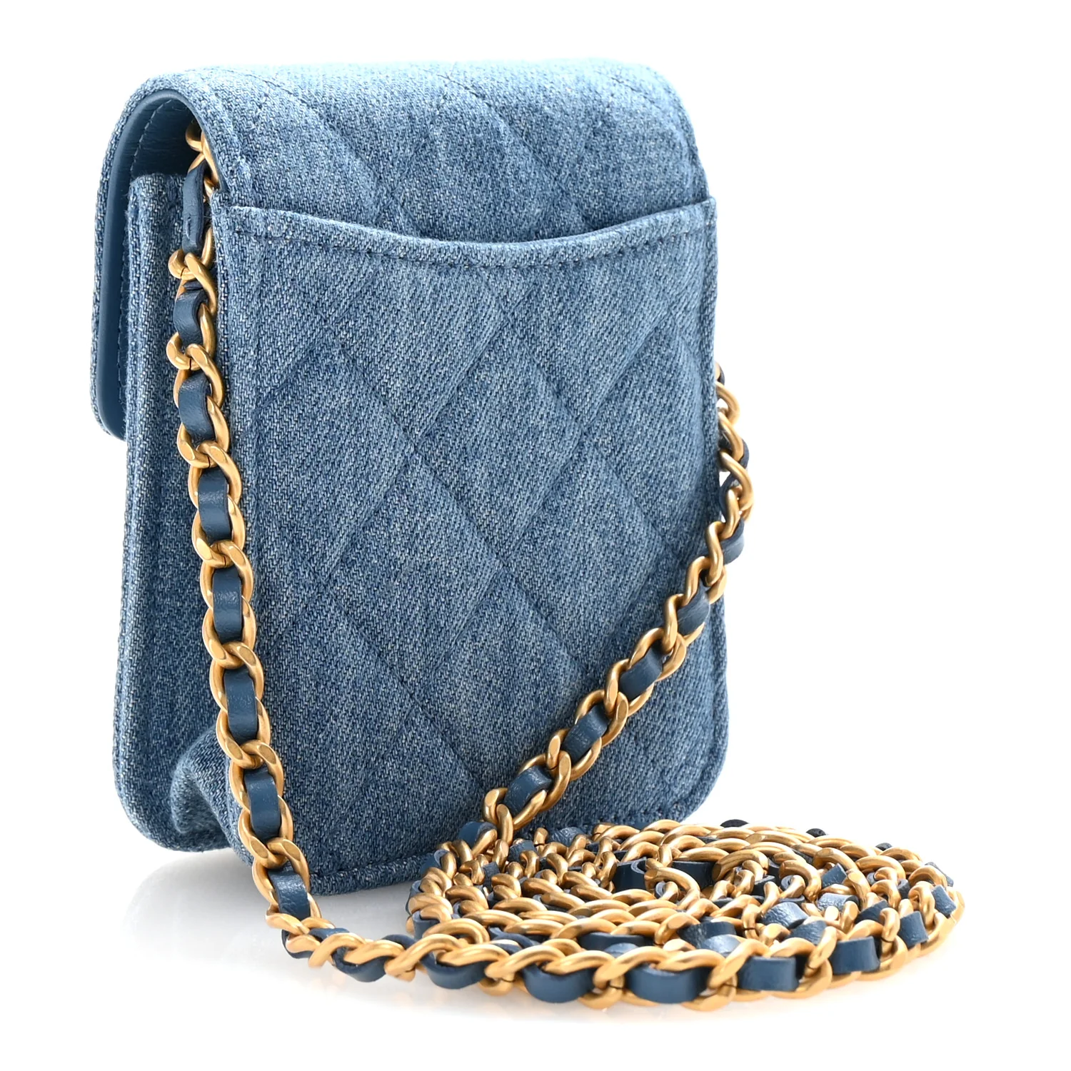 Denim Quilted Flap Mini Crossbody Blue - Top Club