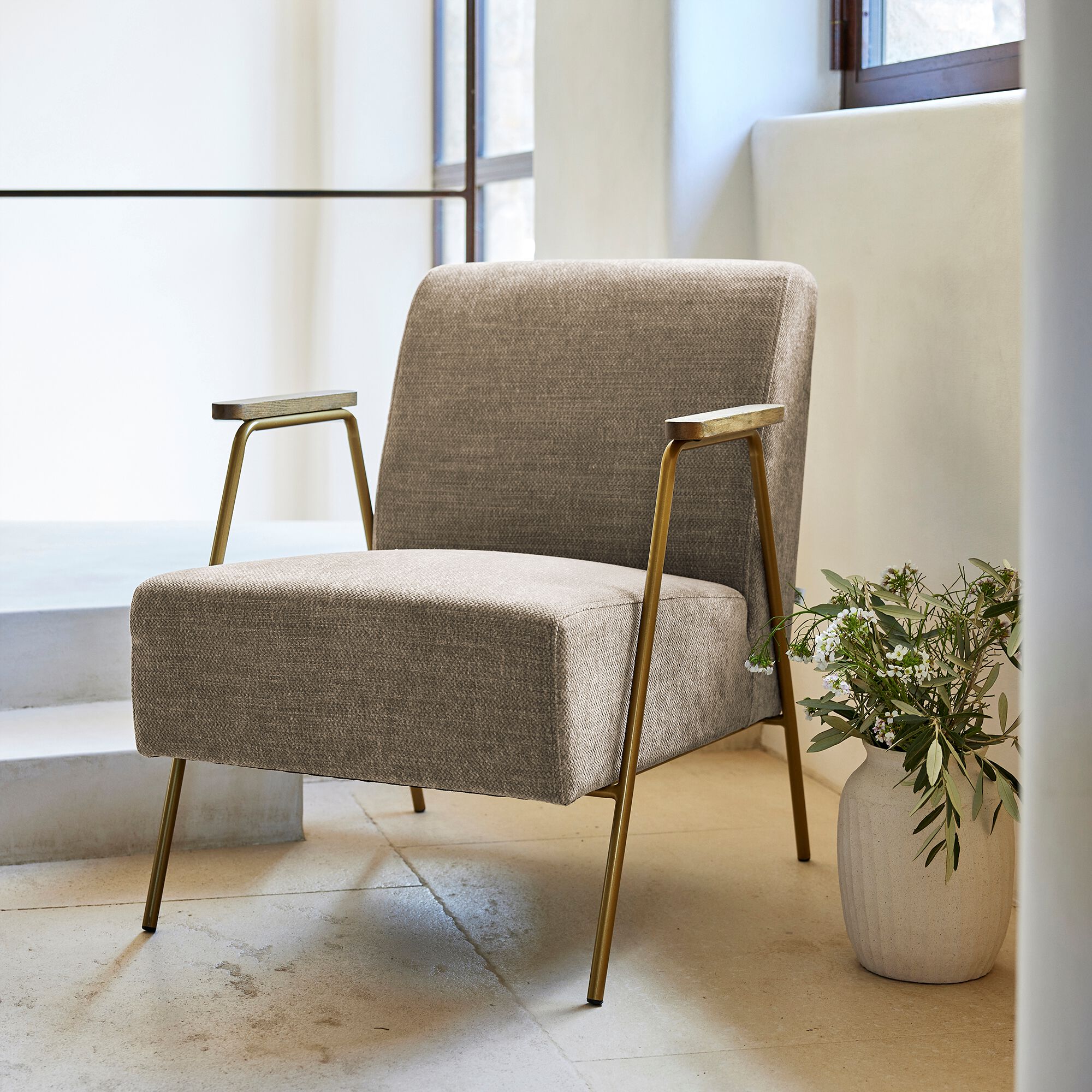 FABRON - Fauteuil en velours - brun châtaigner