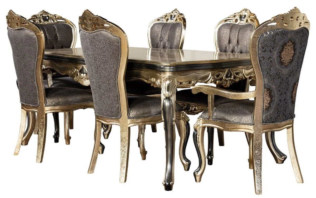 Luxury Baroque Dining Room Chair Set of 6 Purple / Antique Gold / Black - Magnificent Baroque Style Kitchen Chairs - Luxury Baroque Style Dining Room Furniture - Baroque Dining Room Furniture - Baroque Style Furniture