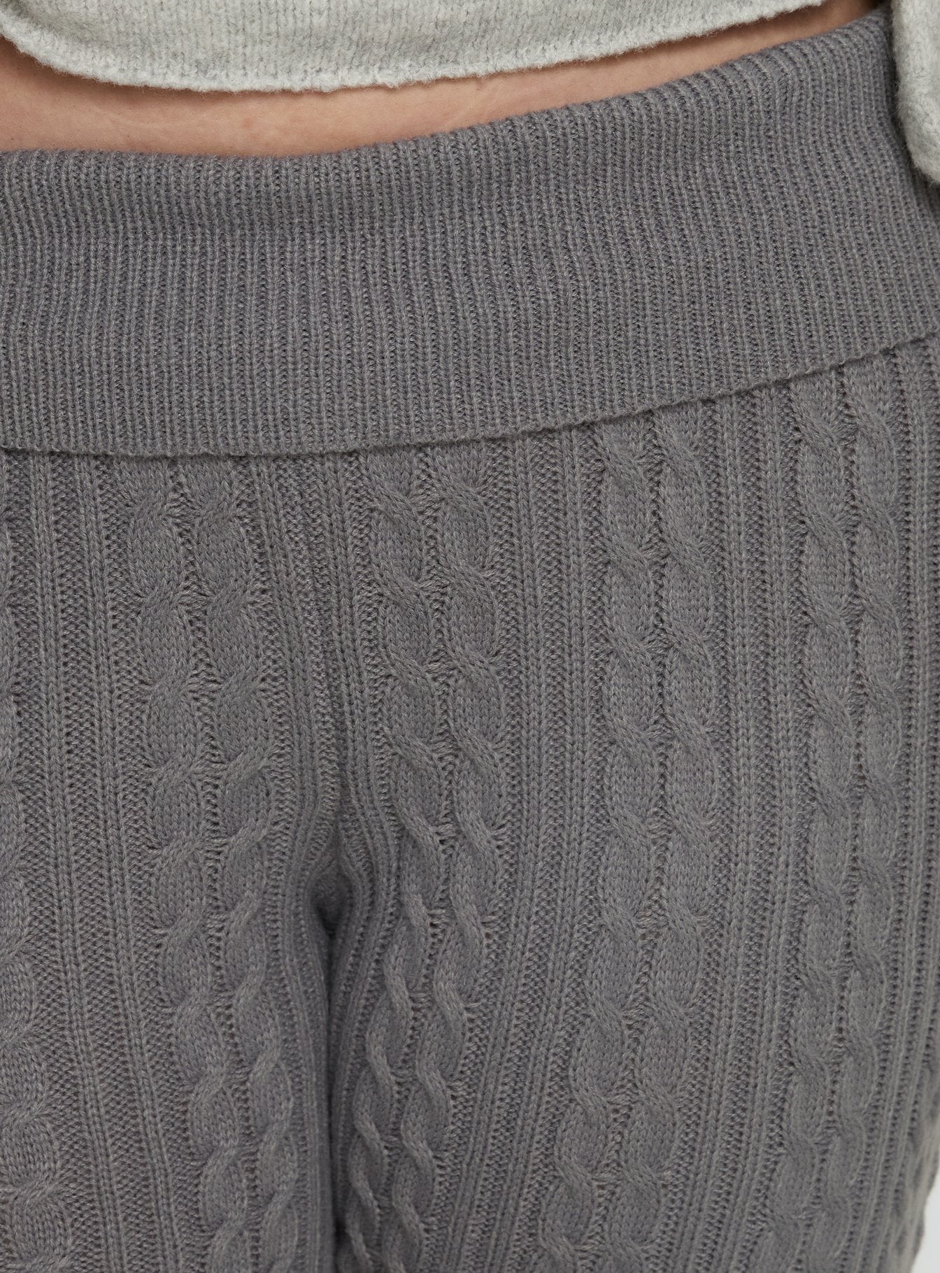 Baleigh Cable Knit Foldover Pants Grey Curve