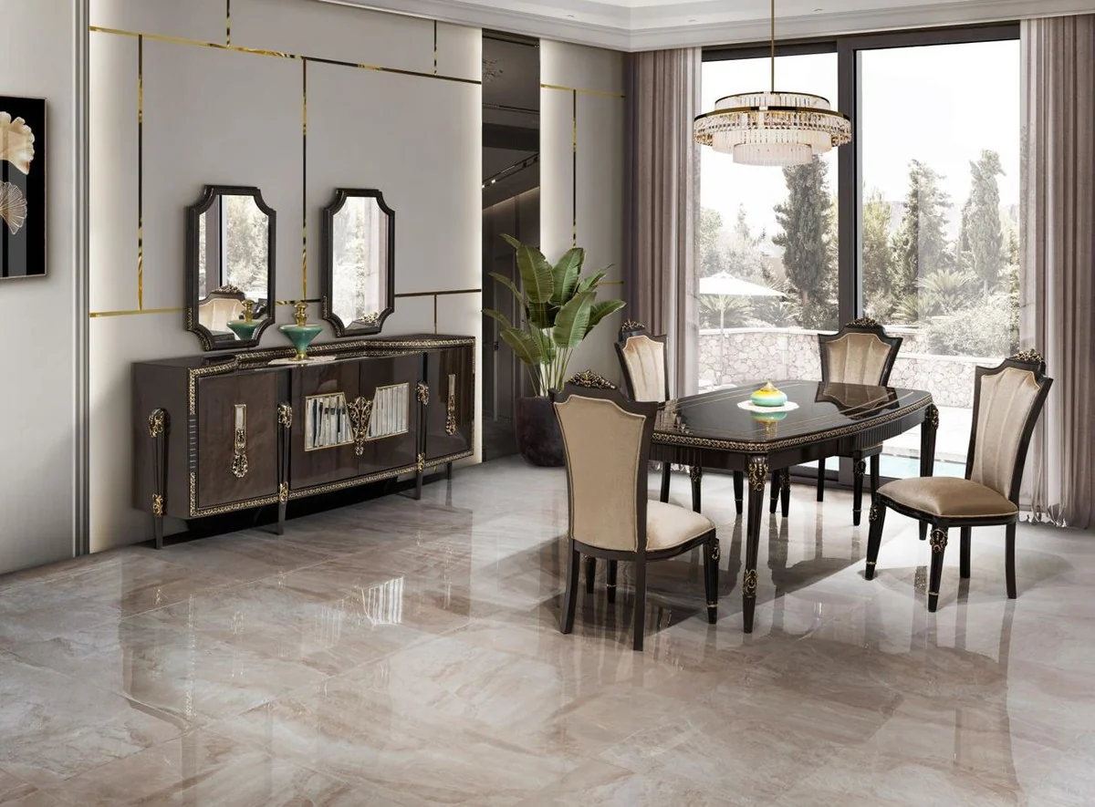 Luxury Baroque dining table dark brown / gold 215 cm - Baroque furniture