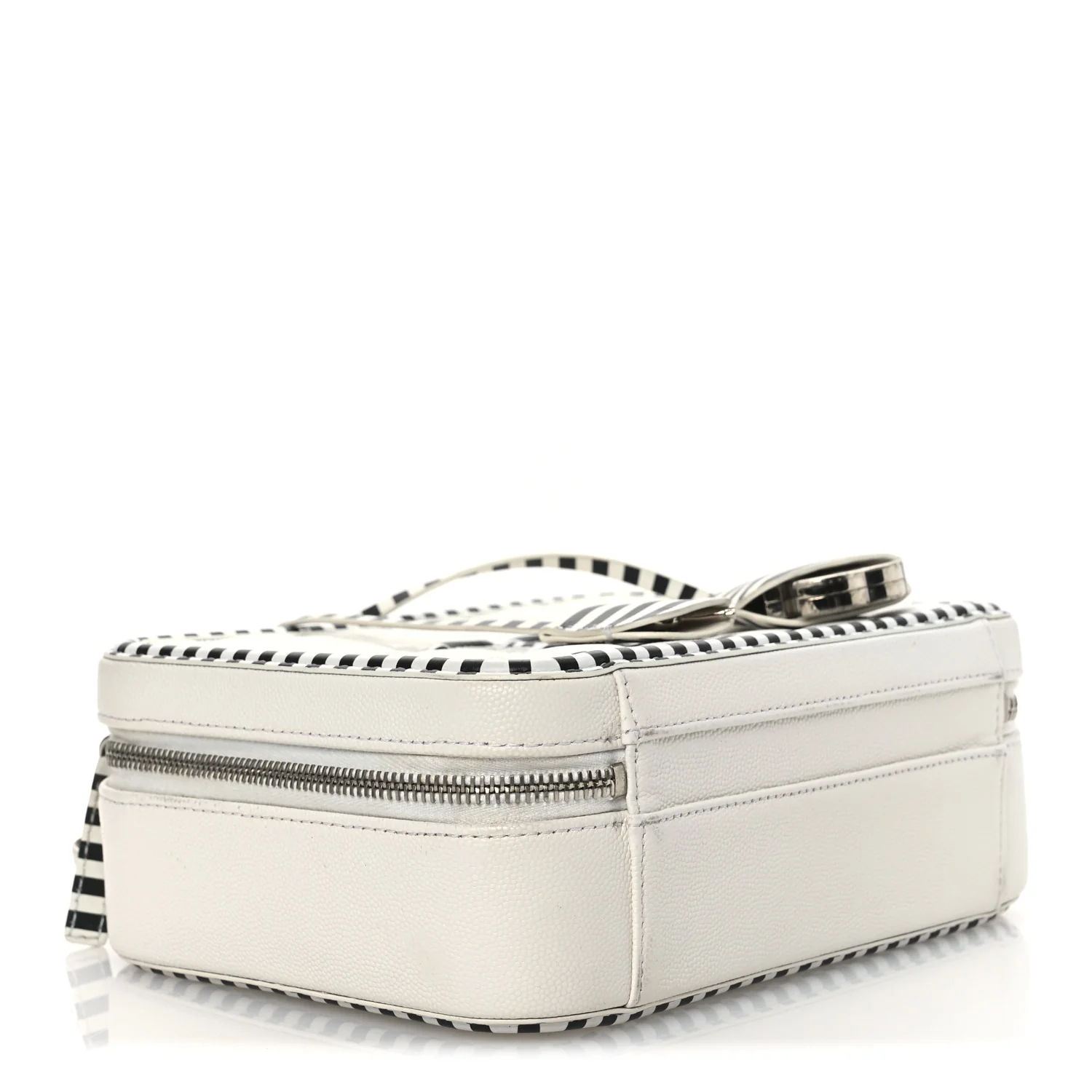 Caviar Quilted Striped Medium CC Filigree Vanity Case White Black - Top Club