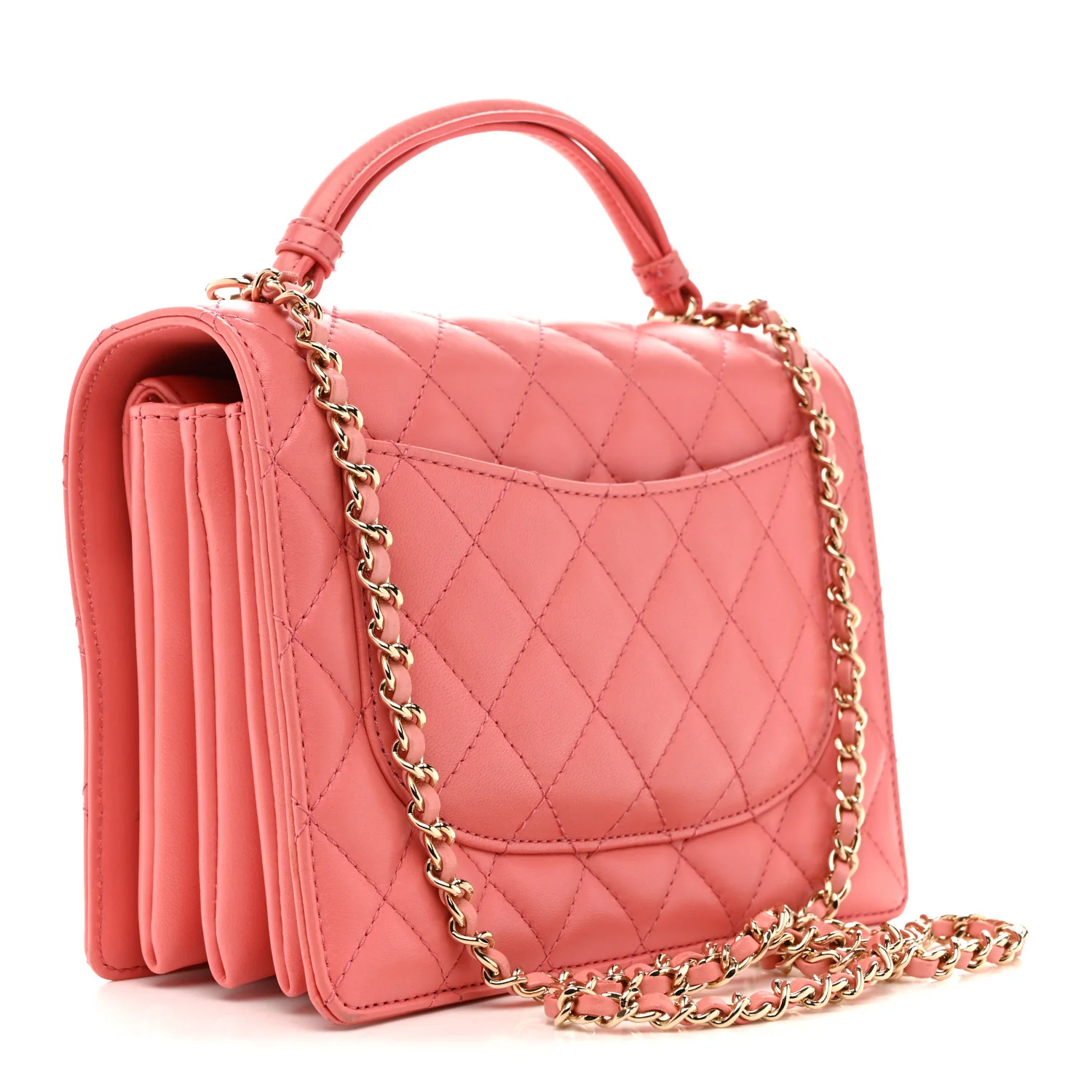 Lambskin Quilted Small Handle Tied Top Handle Flap Pink - Top Club