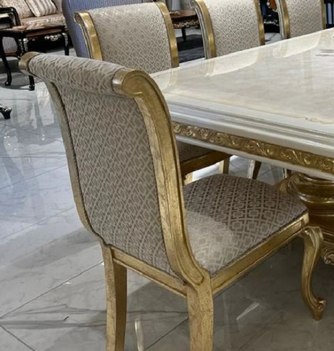 Luxury Baroque Dining Room Set Cream / White / Gold - 1 Baroque Dining Table & 10 Baroque Dining Chairs - Baroque Dining Room Furniture - Luxury Furniture in Baroque Style - Noble & Magnificent